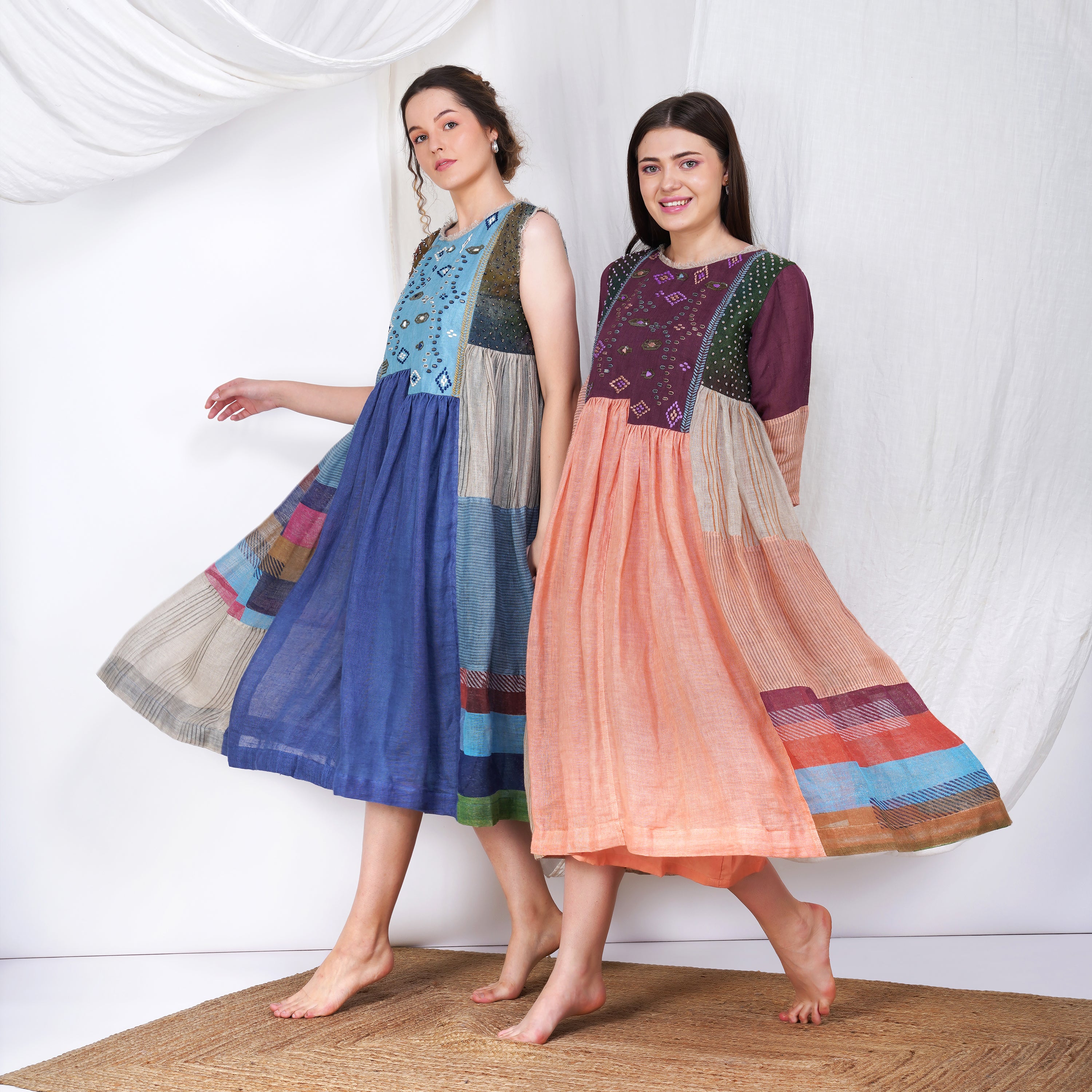 Multi-Color Frock – Vibrant Handcrafted Linen Dress