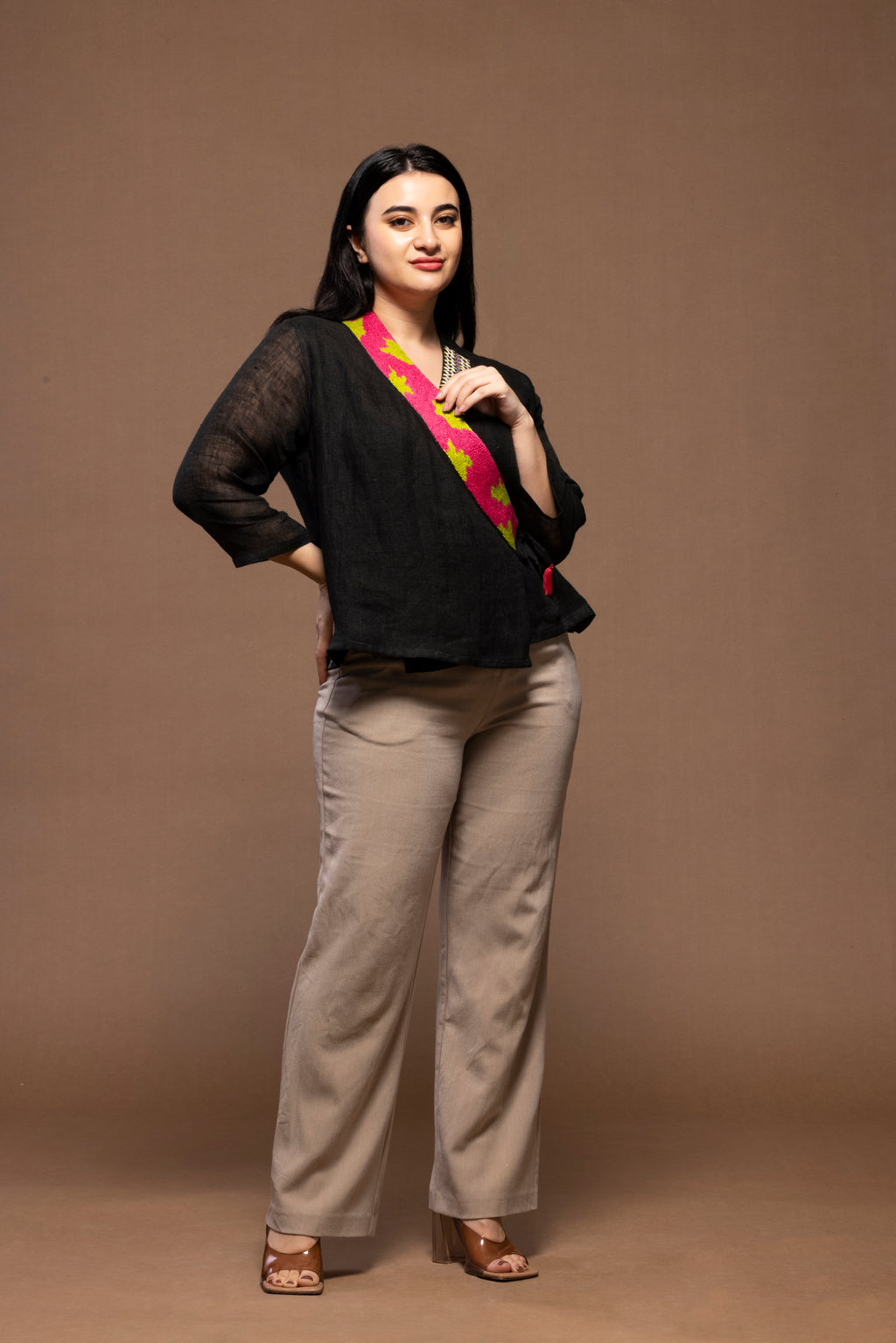 breathable summer ribbon shoulder top for women
