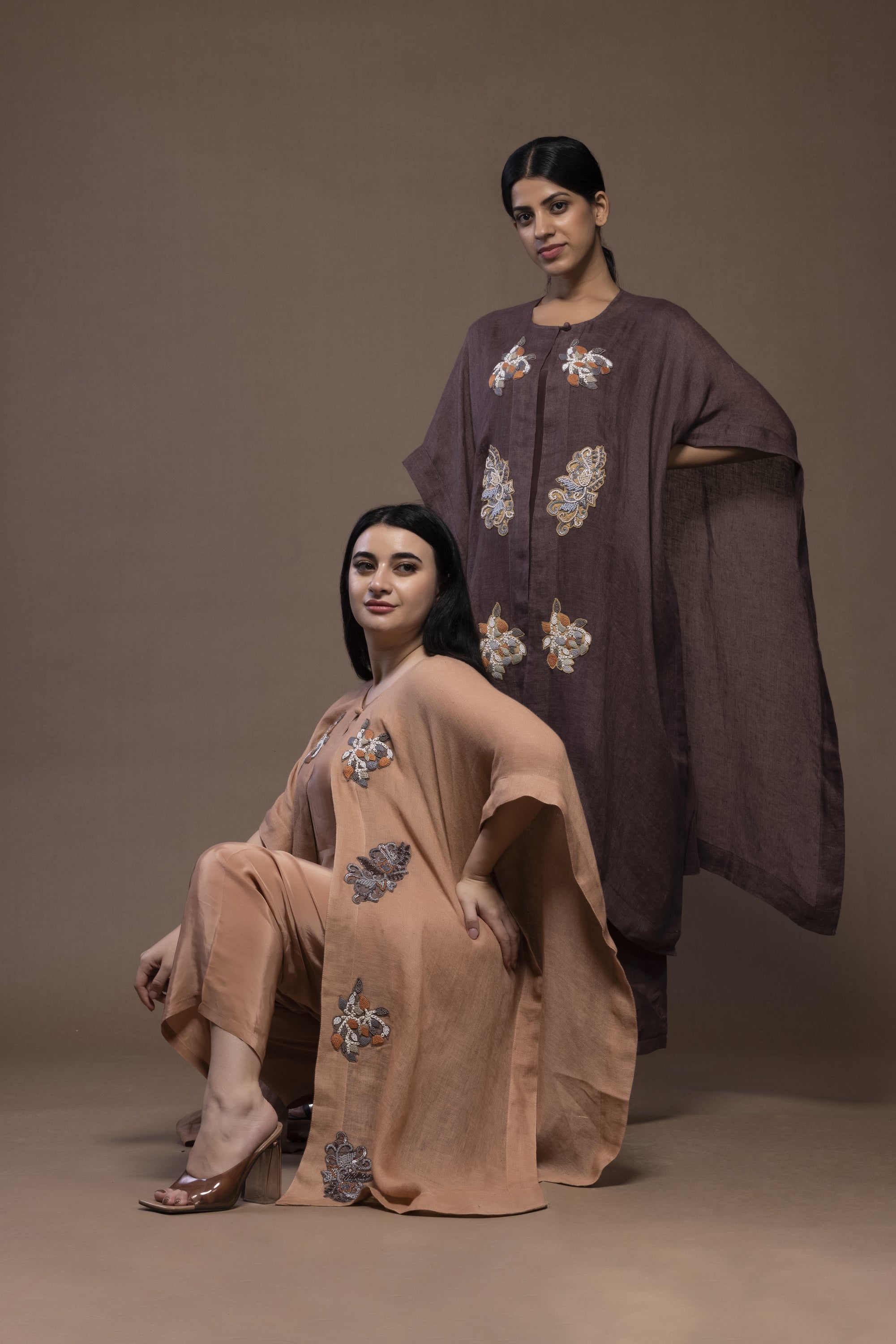 Mughal Motives Kaftan Button-Up Dress Set – Elegant & Timeless Linen Wear | VIVIR ( 3PC Set )