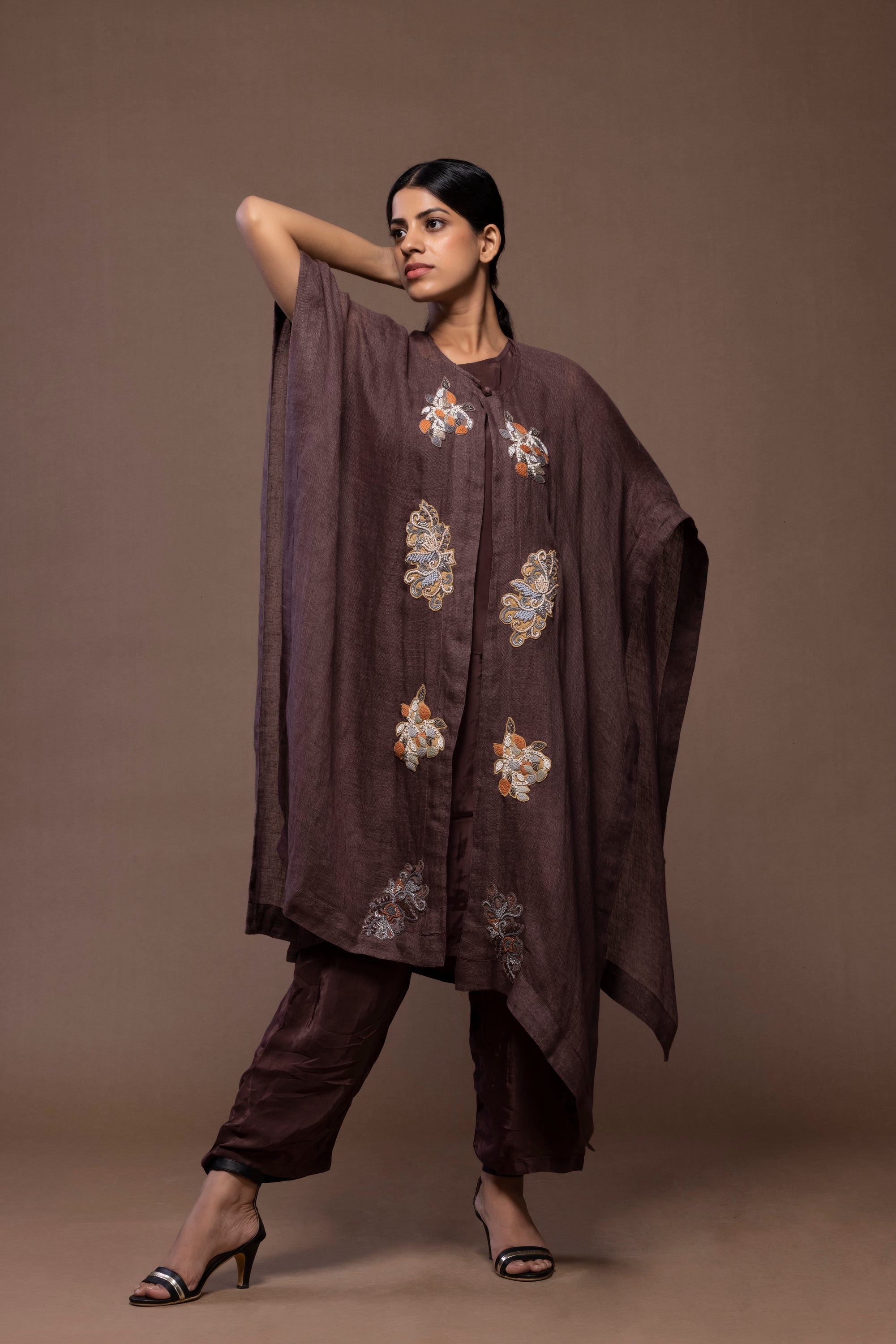 Mughal Motives Kaftan Button-Up Dress Set – Elegant & Timeless Linen Wear | VIVIR ( 3PC Set )