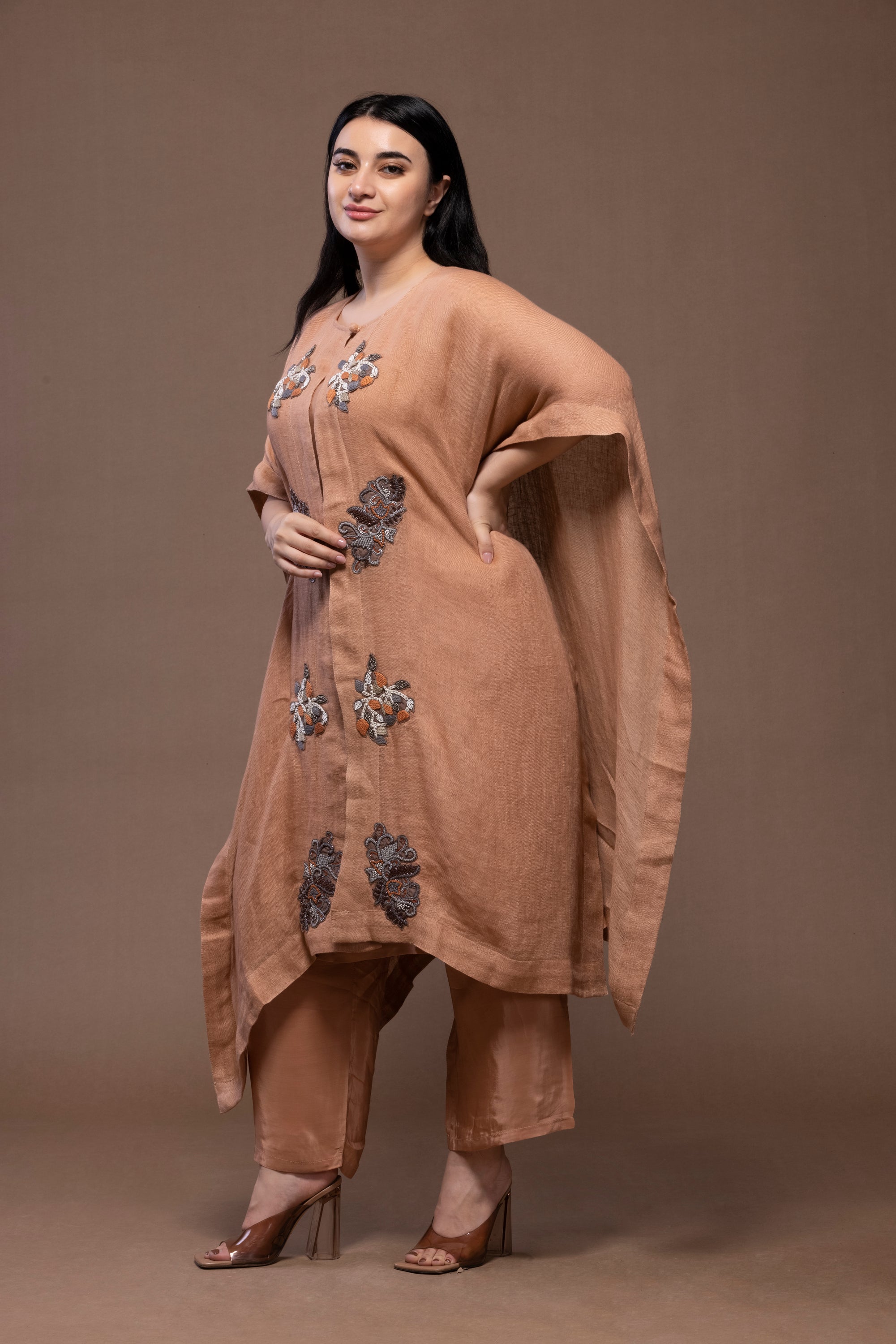 Mughal Motives Kaftan Button-Up Dress Set – Elegant & Timeless Linen Wear | VIVIR ( 3PC Set )