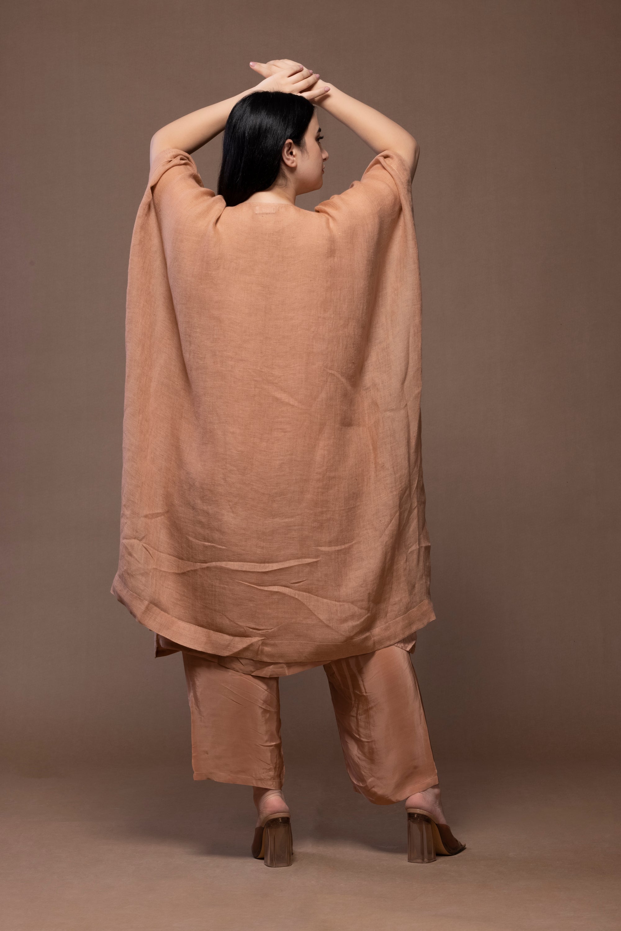 Mughal Motives Kaftan Button-Up Dress Set – Elegant & Timeless Linen Wear | VIVIR ( 3PC Set )