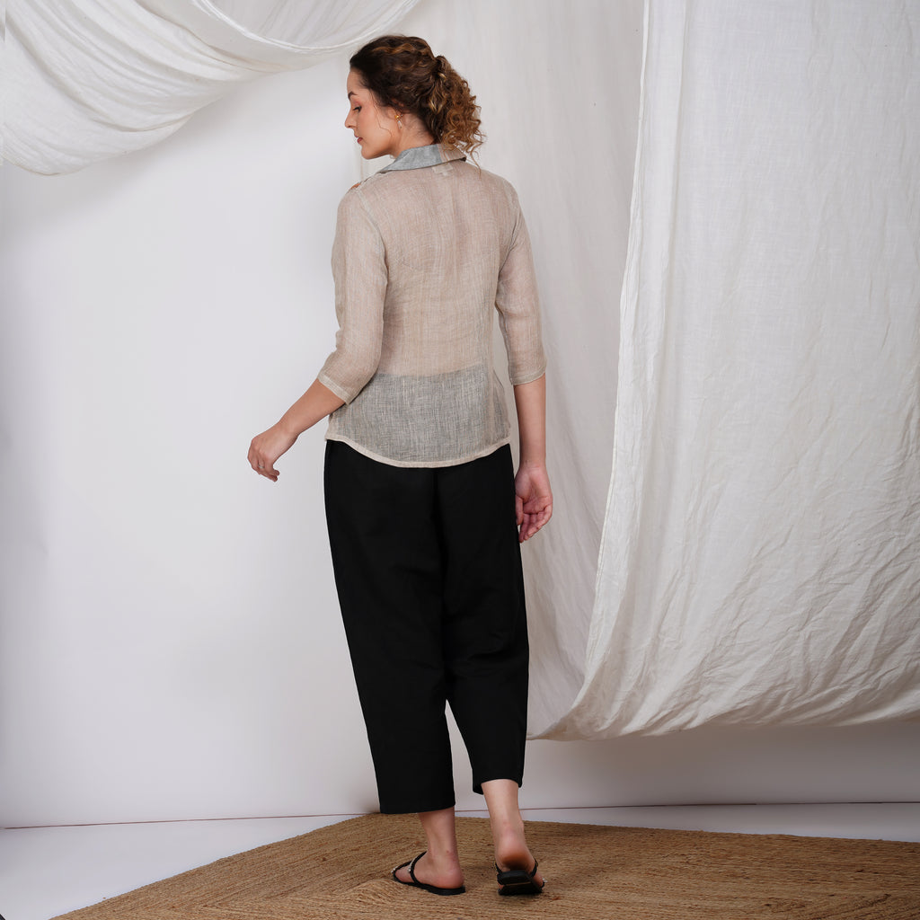 Lined Embroidery Striped Patchy Shirt – Elegant Handcrafted Linen Shirt | VIVIR