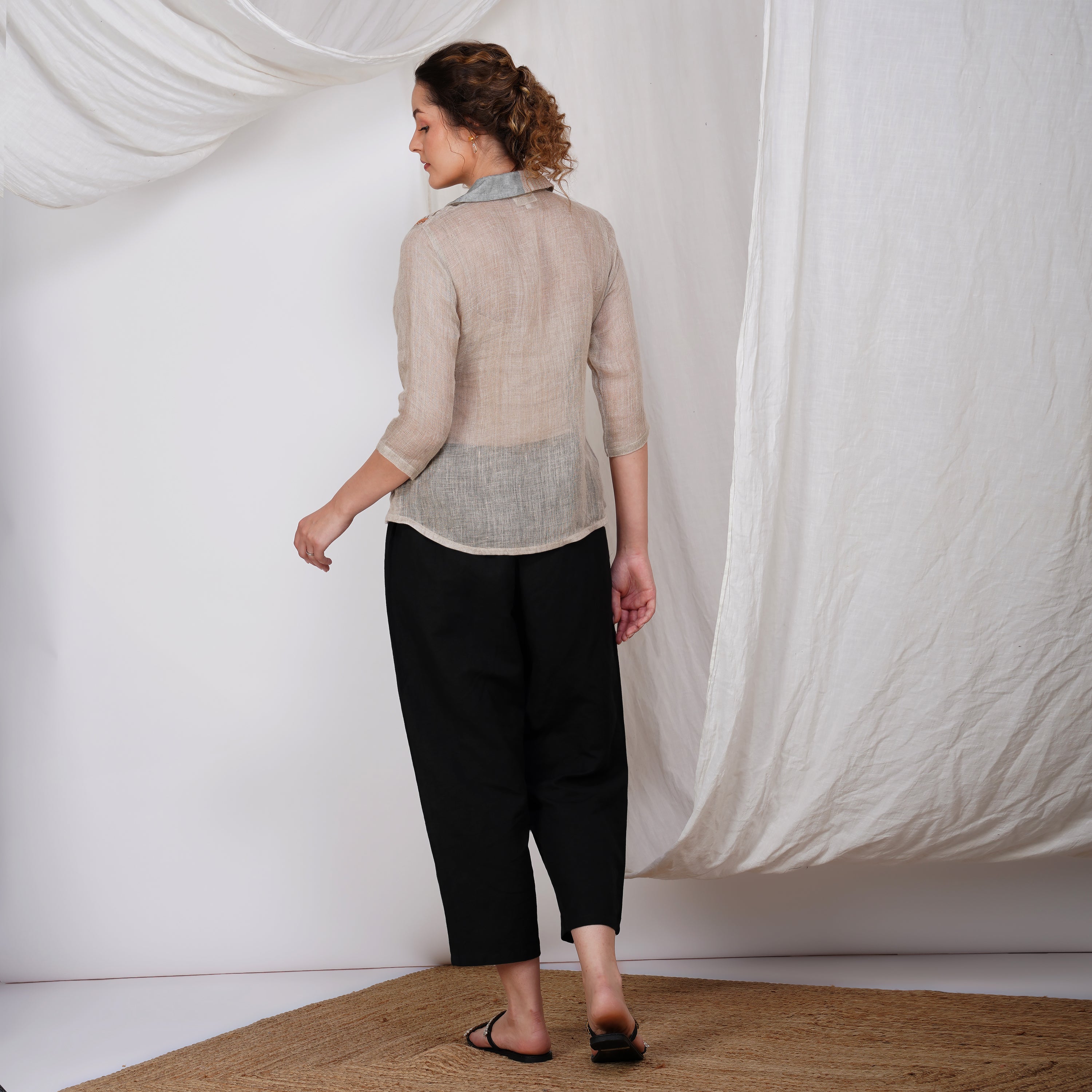 Lined Embroidery Striped Patchy Shirt – Elegant Handcrafted Linen Shirt | VIVIR