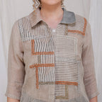 Lined Embroidery Striped Patchy Shirt – Elegant Handcrafted Linen Shirt | VIVIR