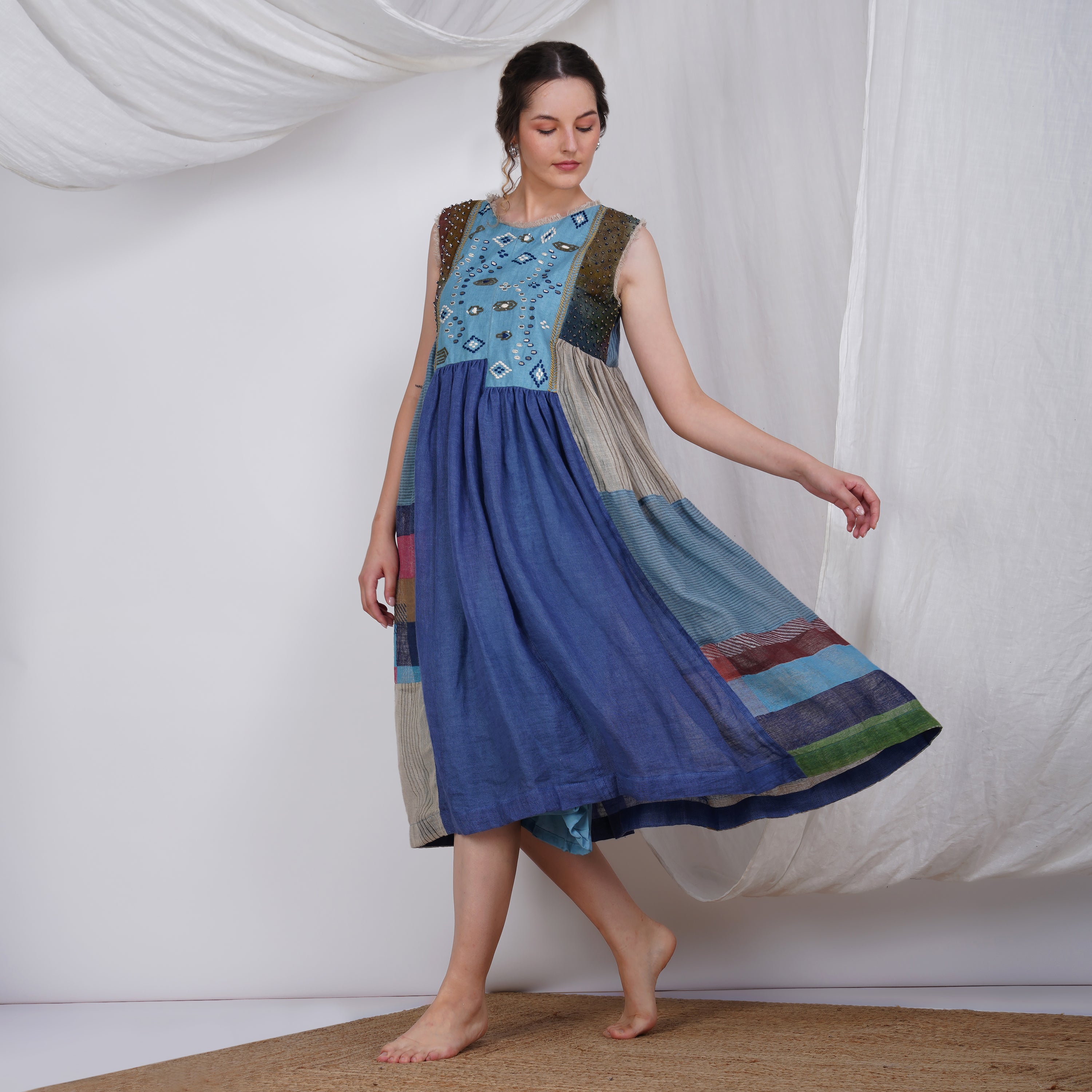 Multi-Color Frock – Vibrant Handcrafted Linen Dress | VIVIR