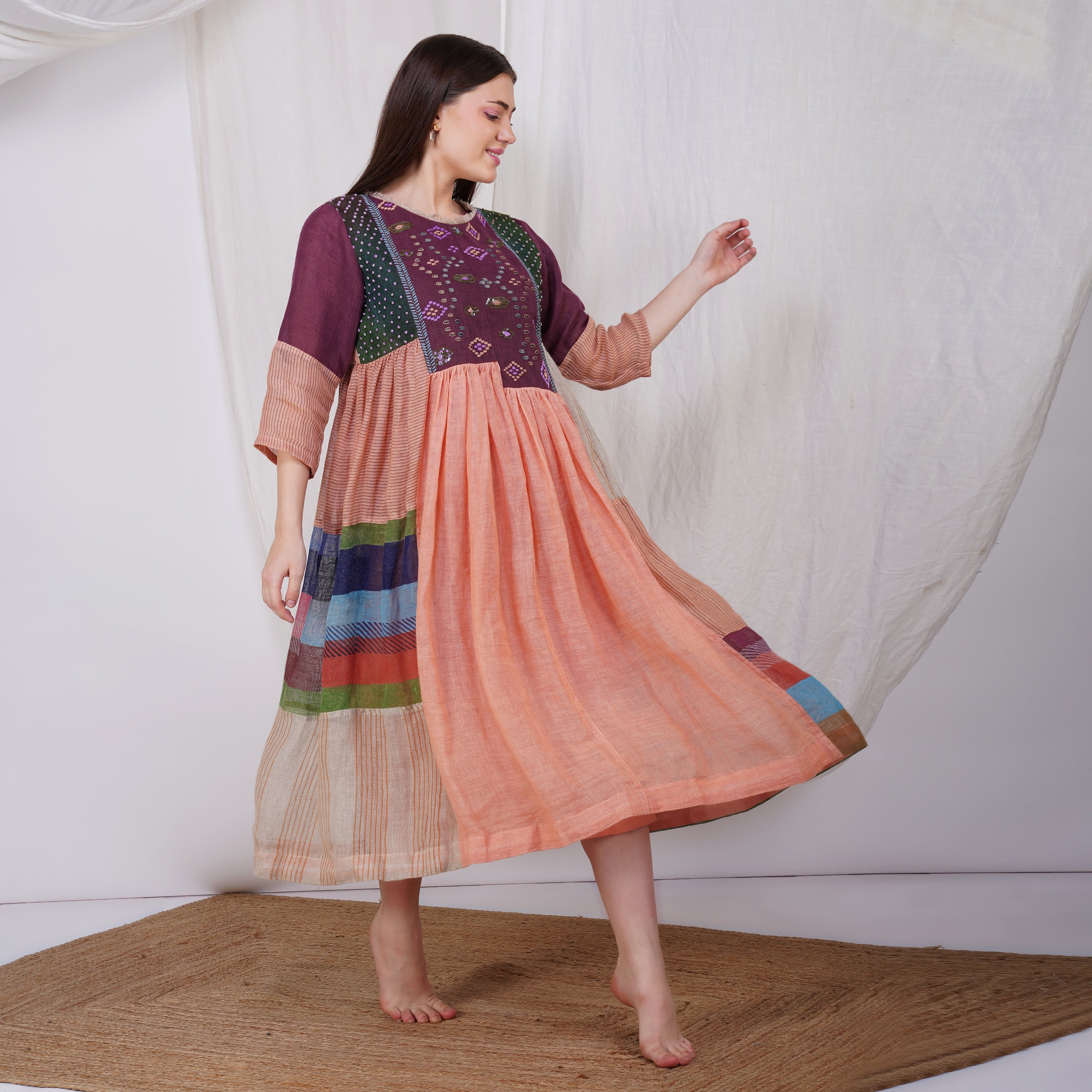 Multi-Color Frock – Vibrant Handcrafted Linen Dress | VIVIR