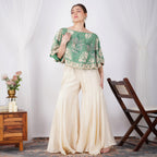 Emerald Green Pearl-Embroidered Zardozi Cape