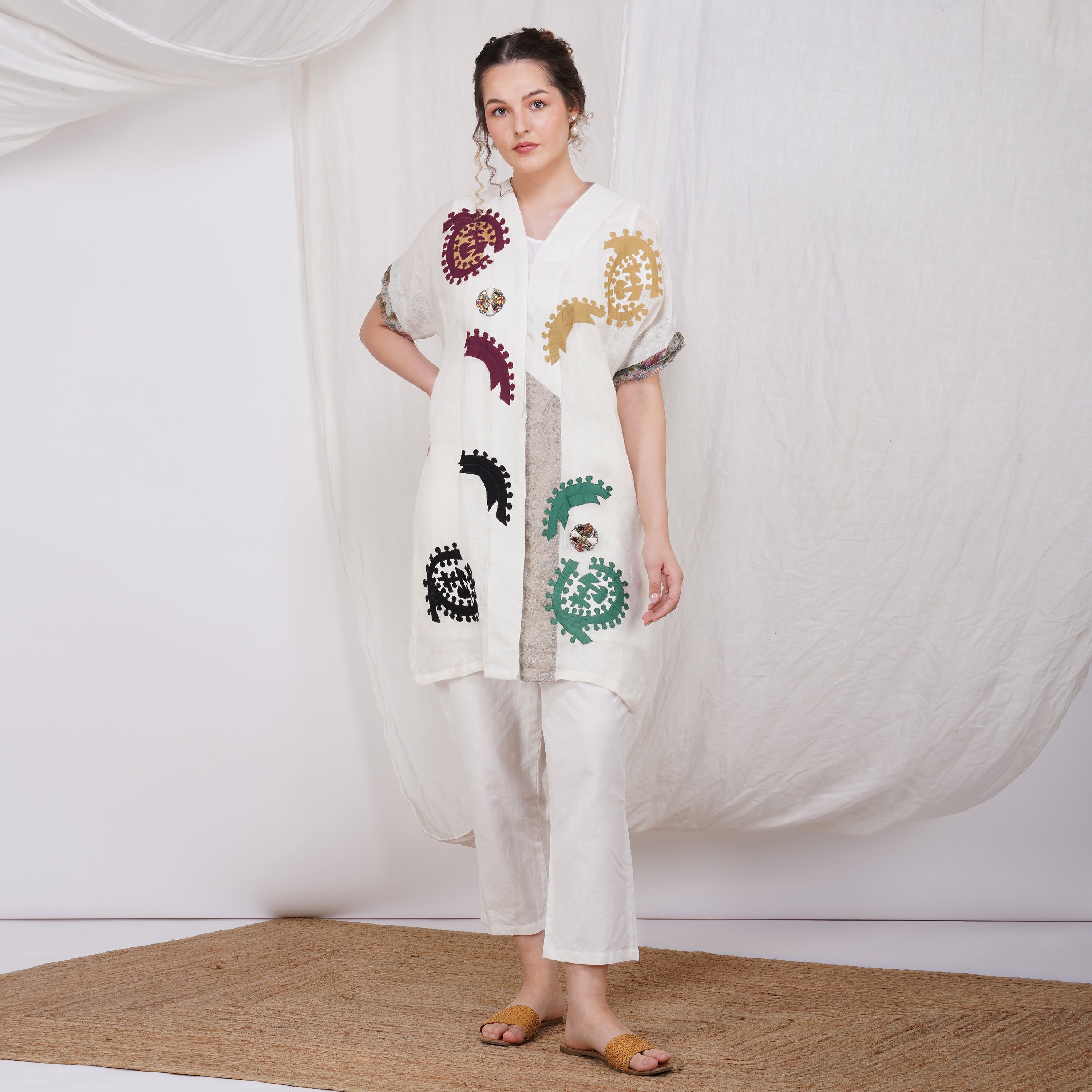 V-Neck Embroidered Dress – Elegant Handcrafted Linen | VIVIR
