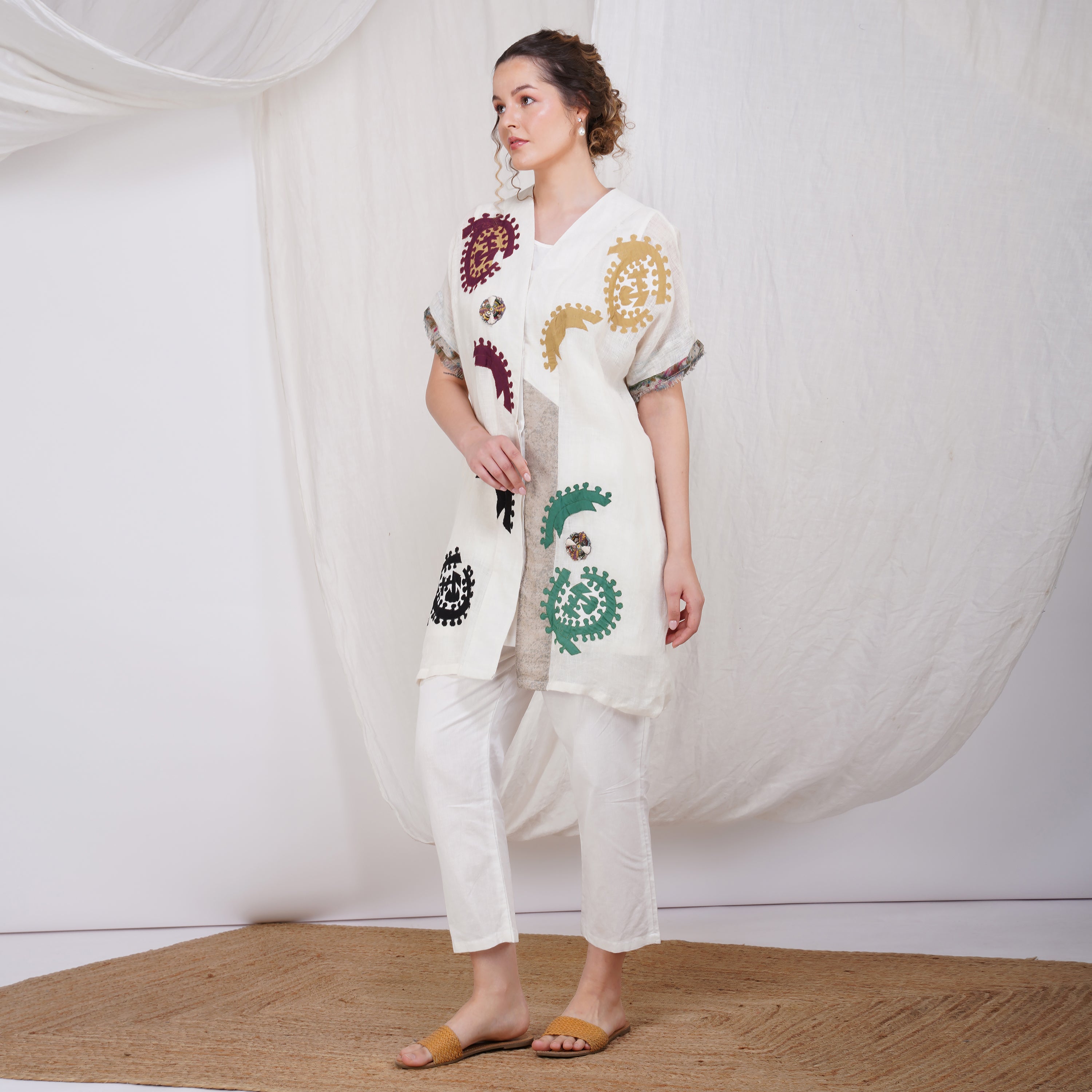 V-Neck Embroidered Dress – Elegant Handcrafted Linen | VIVIR