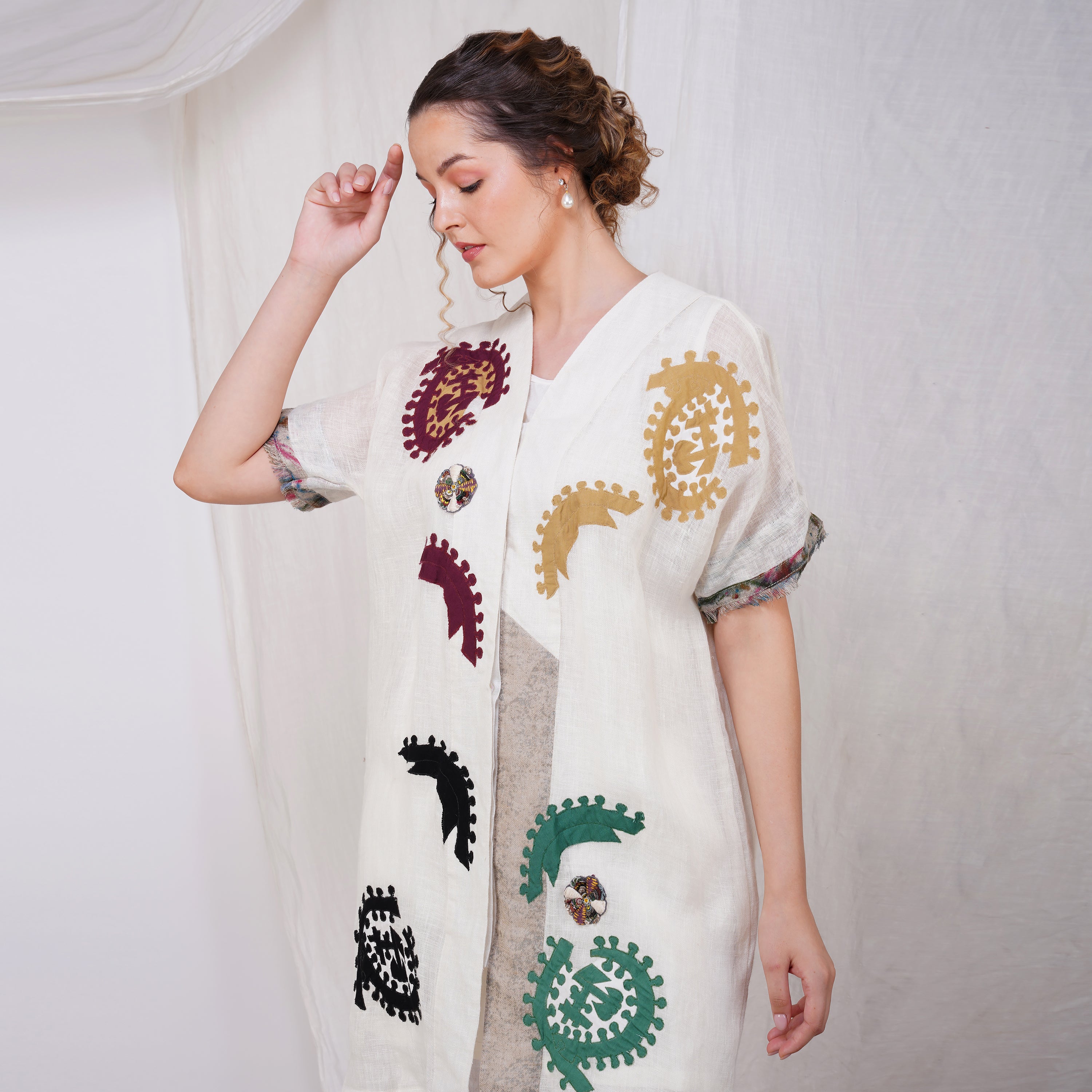 V-Neck Embroidered Dress – Elegant Handcrafted Linen | VIVIR