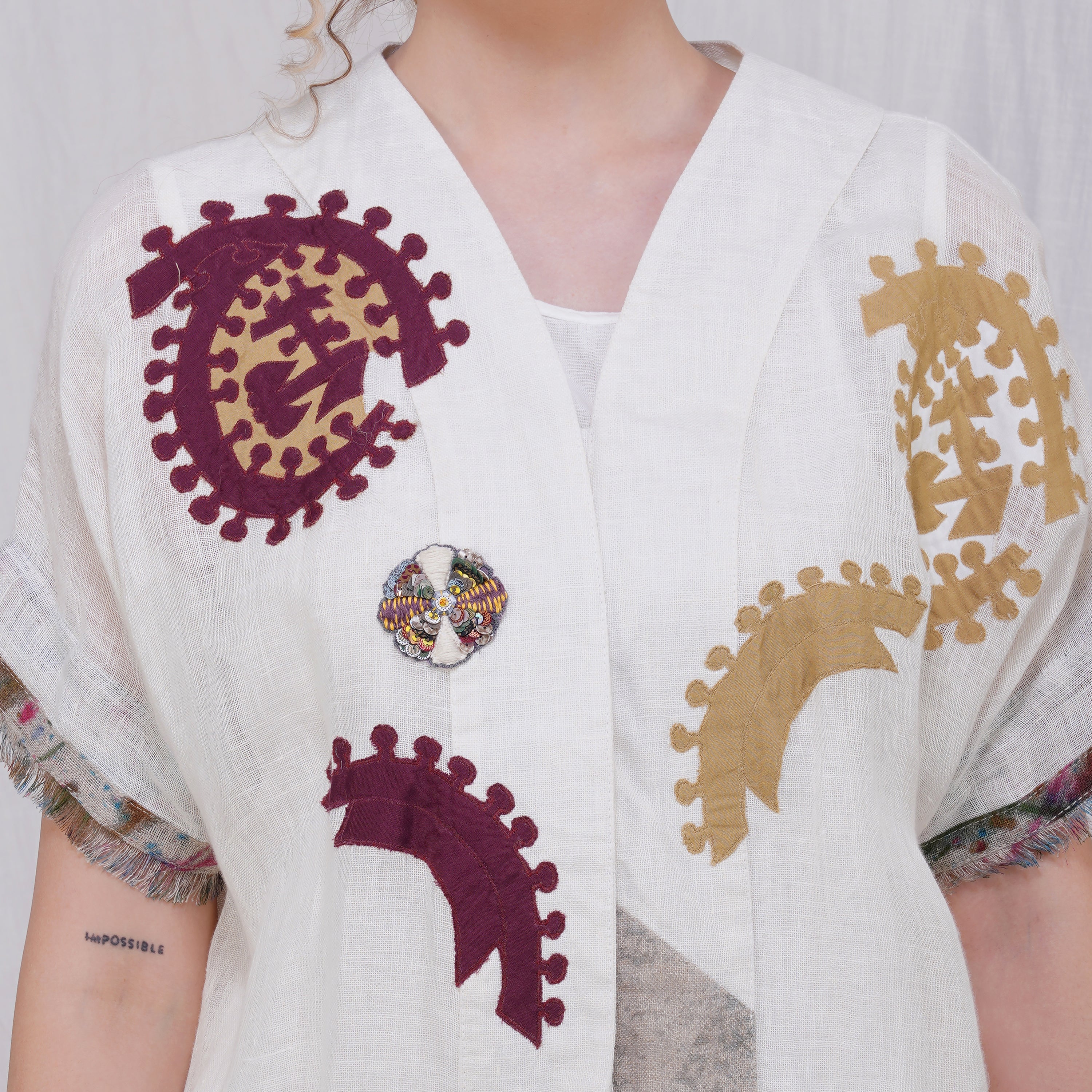 V-Neck Embroidered Dress – Elegant Handcrafted Linen | VIVIR