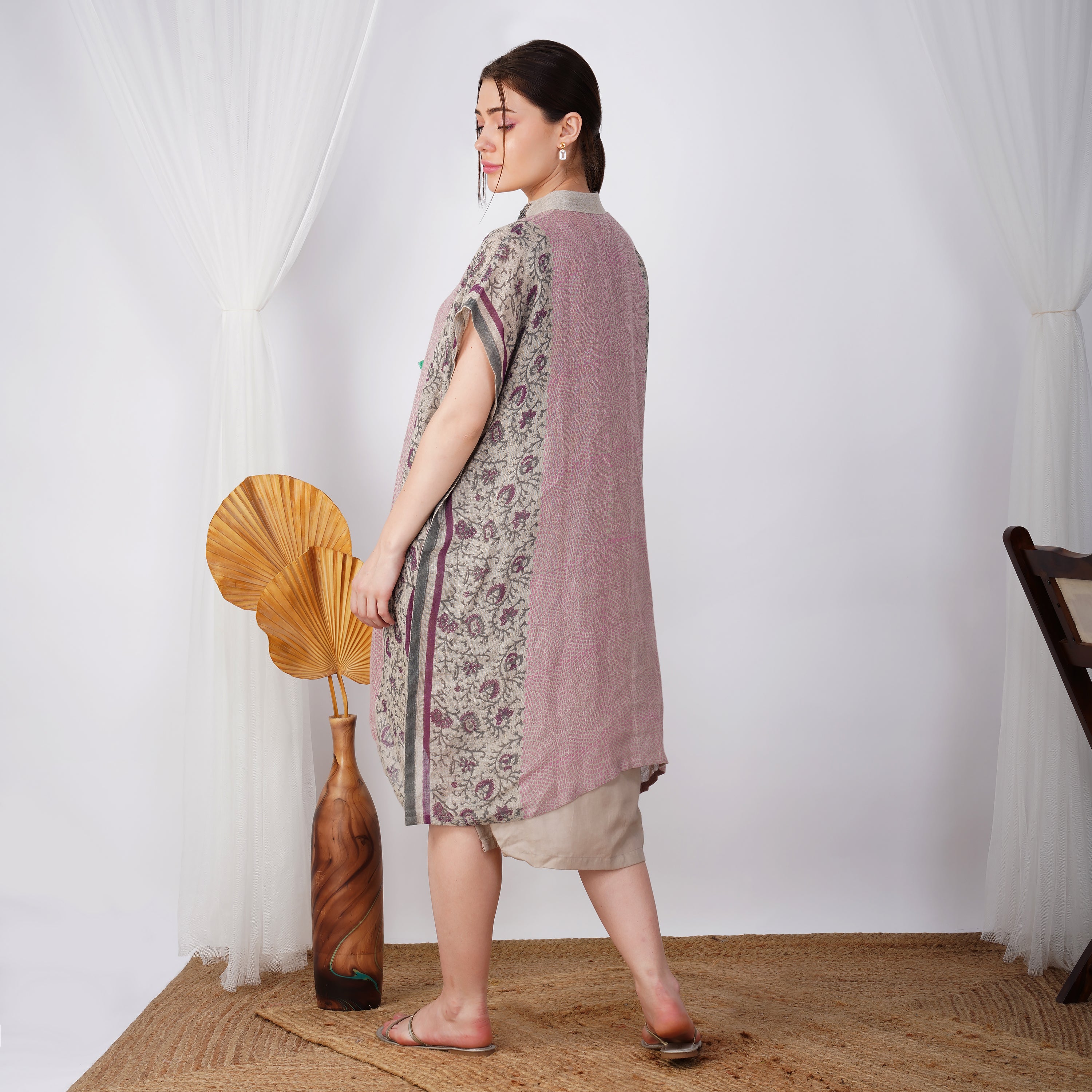 Block Print Kaftan Dress – Handcrafted Linen Comfort | VIVIR