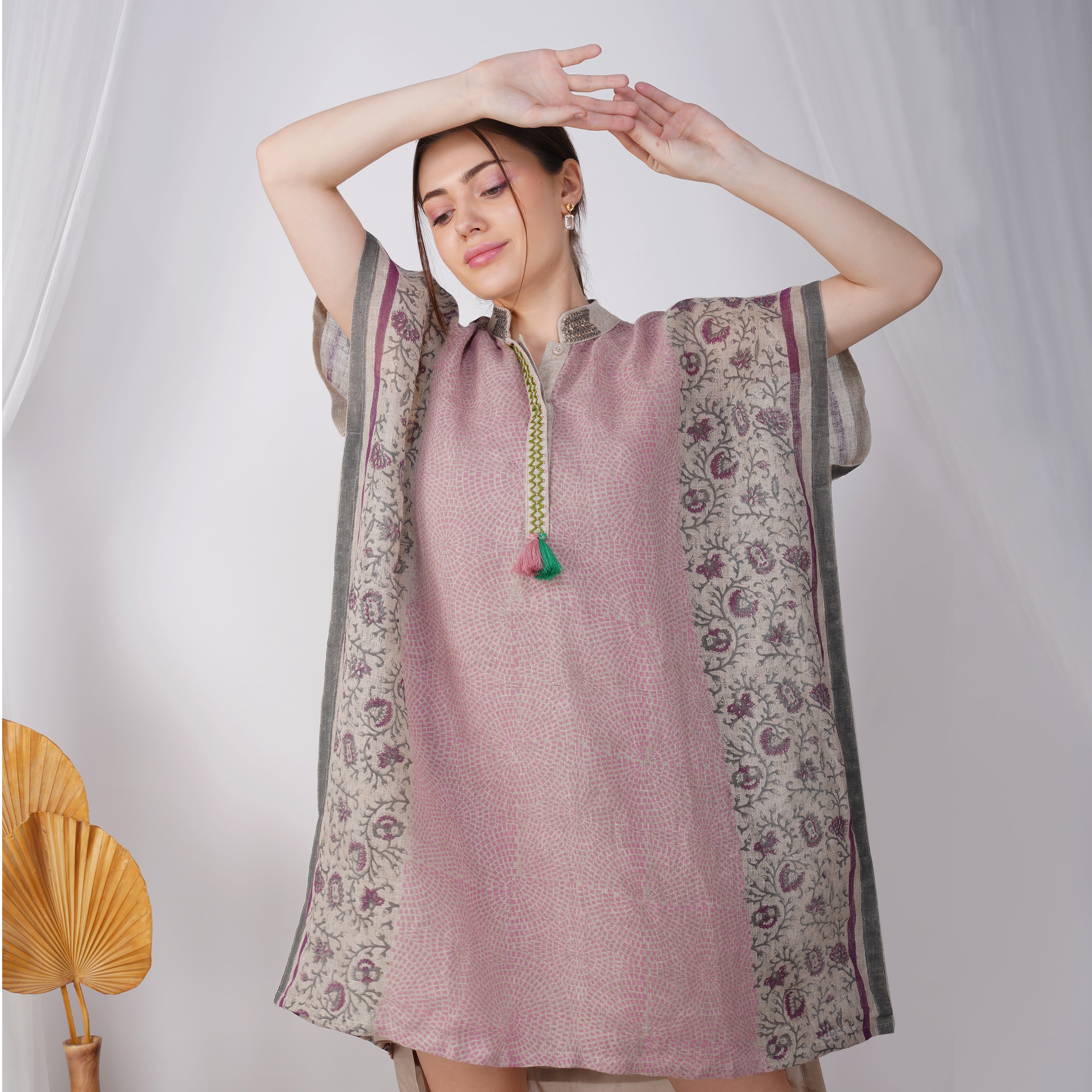 Block Print Kaftan Dress – Handcrafted Linen Comfort | VIVIR
