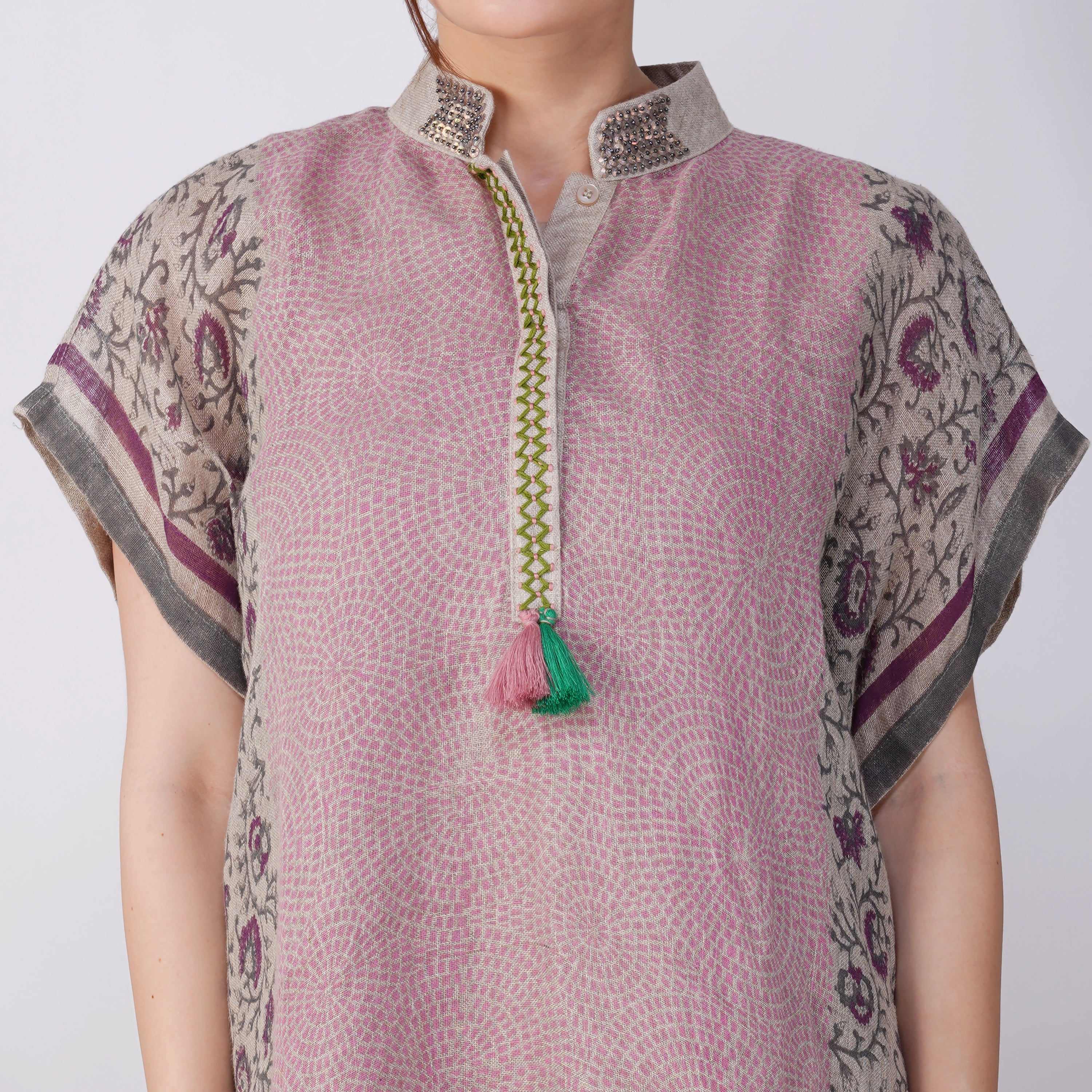 Block Print Kaftan Dress – Handcrafted Linen Comfort | VIVIR