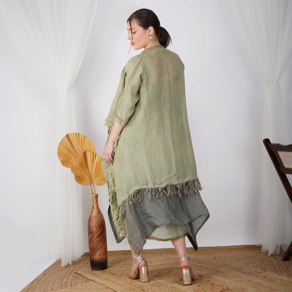 Pearl Embellished Resortwear Jacket Set – Premium Handcrafted Linen Fashion | VIVIR