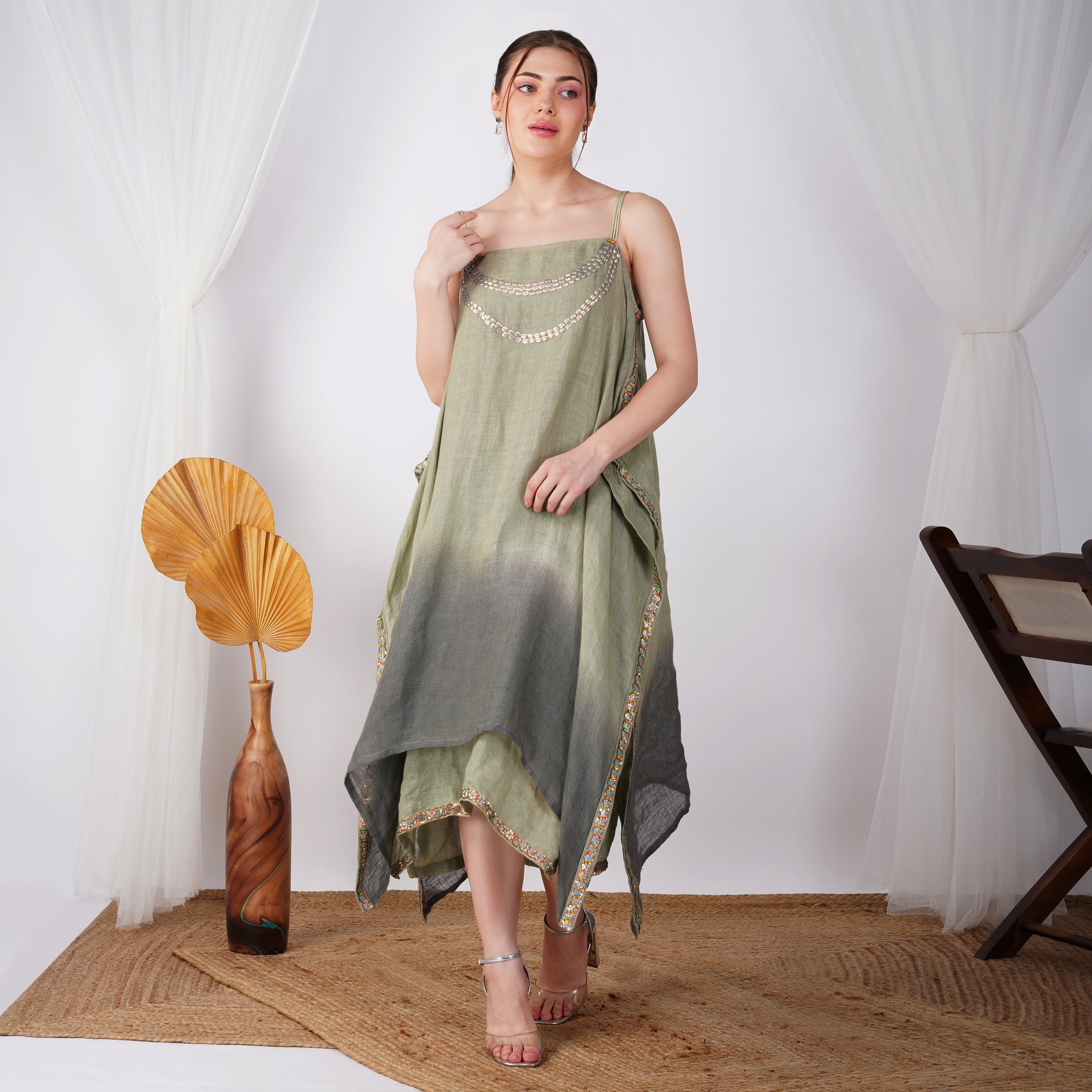 Pearl Embellished Resortwear Jacket Set – Premium Handcrafted Linen Fashion | VIVIR