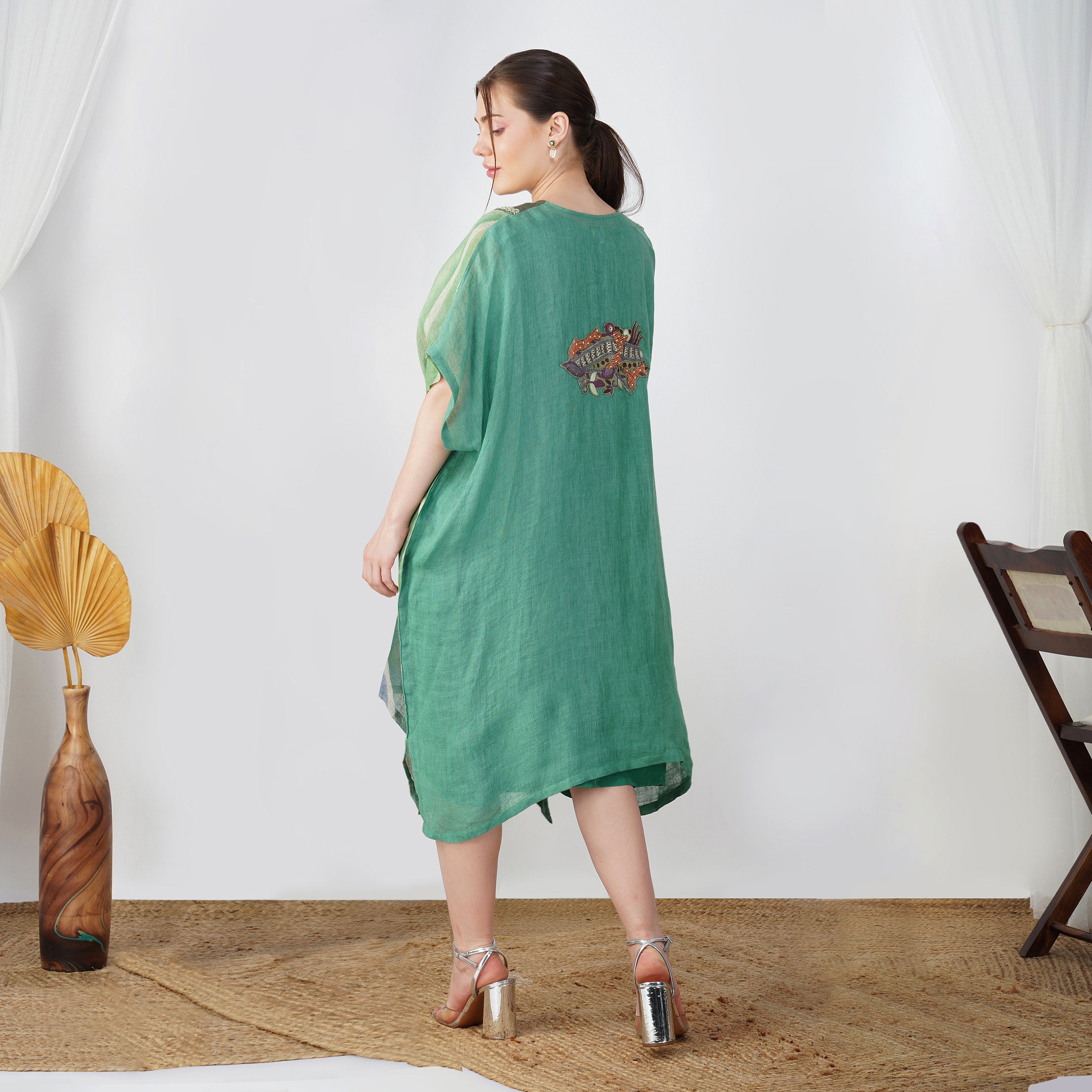 Pure linen Lehriya Patchy Dress with Motif