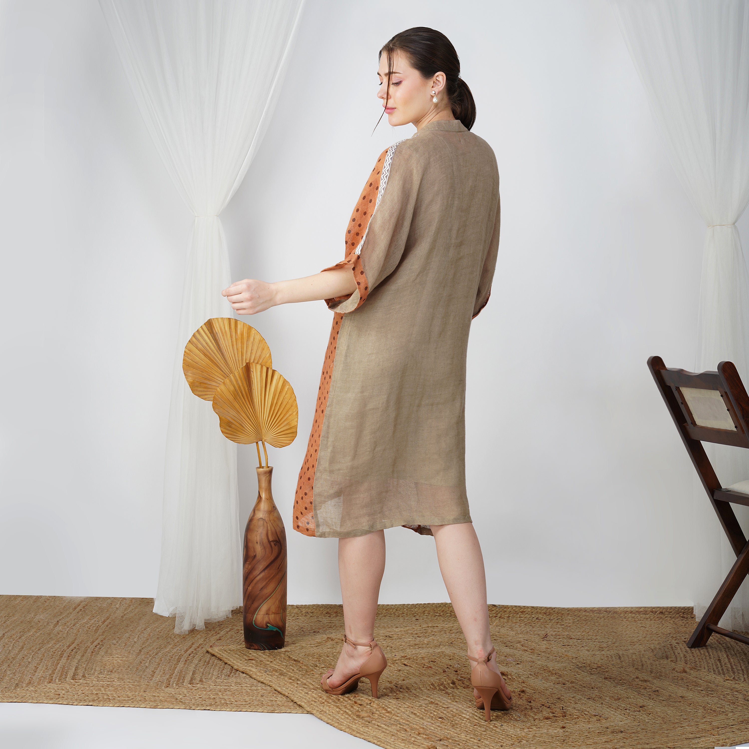 Polka Dot Tunic with Contrast Panels – Stylish Handcrafted Linen | VIVIR