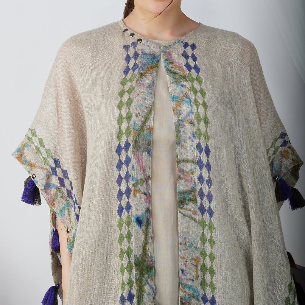 Block Print Kaftan Dress Set – Handcrafted Linen Ensemble | VIVIR