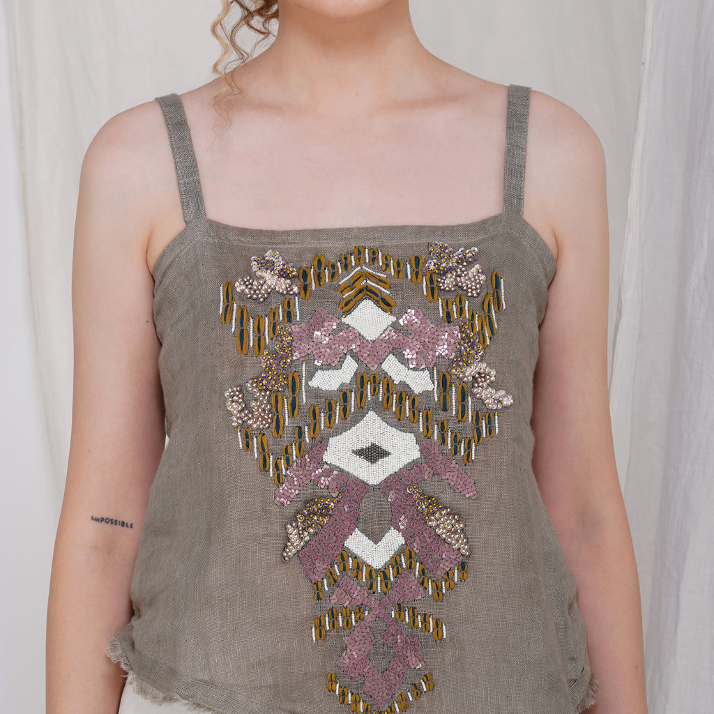 Fringed Shrug Set with Tube Inner – Stylish Handcrafted Linen | VIVIR