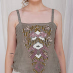 Fringed Shrug Set with Tube Inner – Stylish Handcrafted Linen | VIVIR