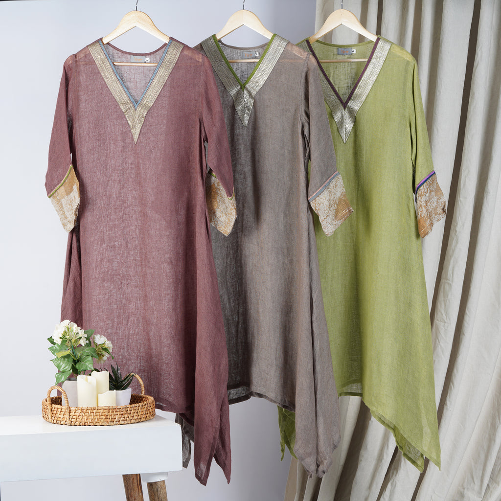V-Neck Foil Tunic | Co-ord Set – Elegant Handcrafted Linen | VIVIR