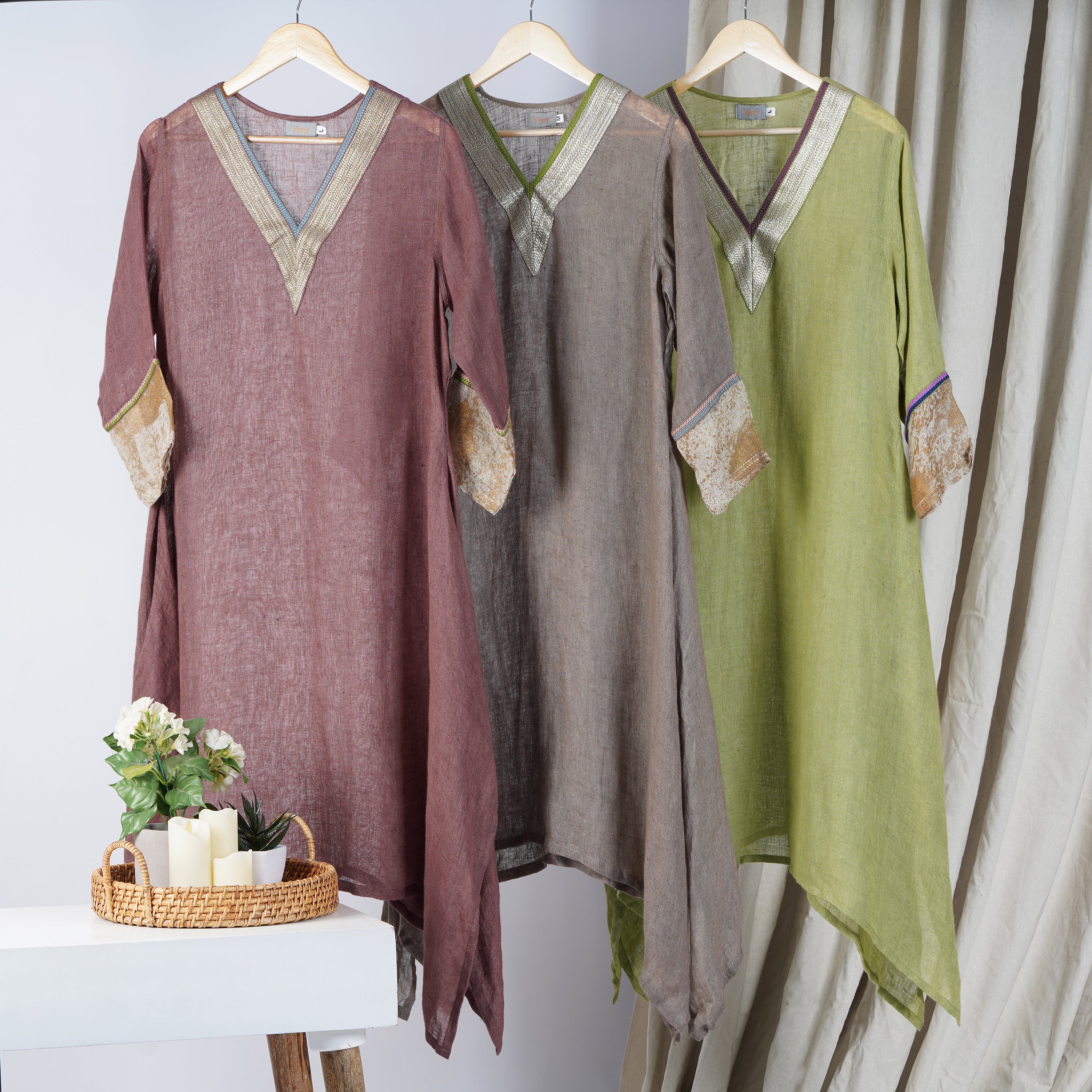 V-Neck Foil Tunic | Co-ord Set – Elegant Handcrafted Linen | VIVIR