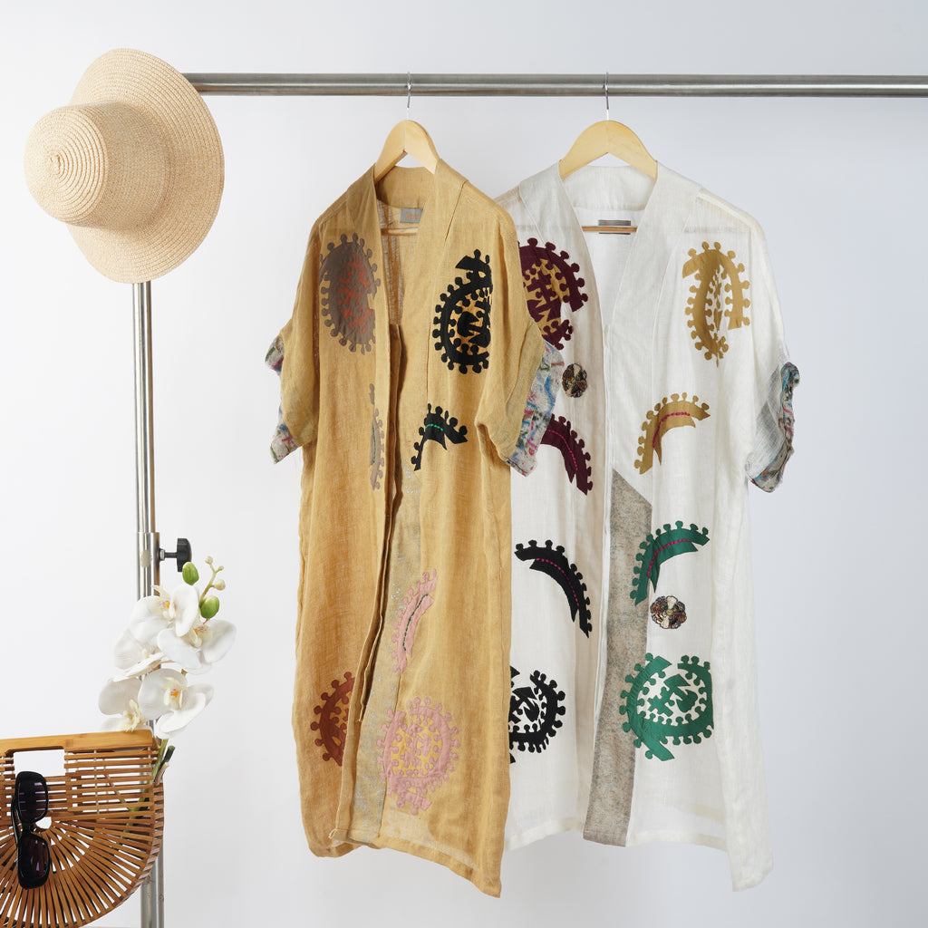 V-Neck Embroidered Dress – Elegant Handcrafted Linen | VIVIR