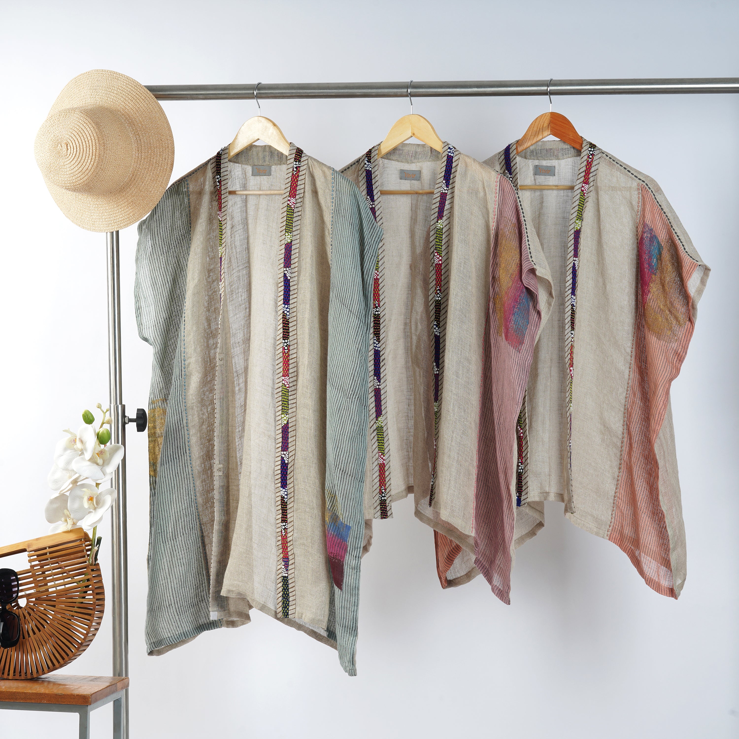 Pearl-Striped Shrug with Anchor Detailing  – Premium Handcrafted Linen Fashion | VIVIR