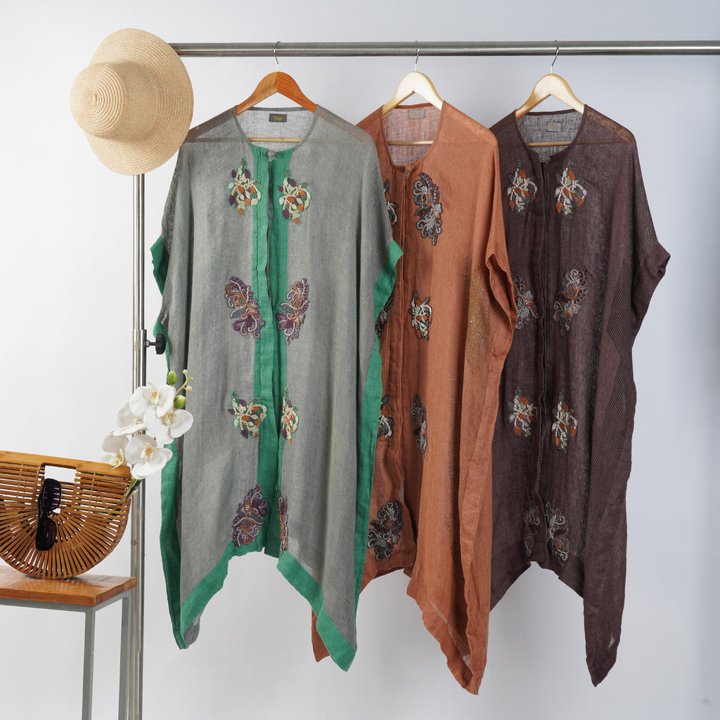 Mughal Motives Kaftan Button-Up Dress Set – Elegant & Timeless Linen Wear | VIVIR ( 3PC Set )