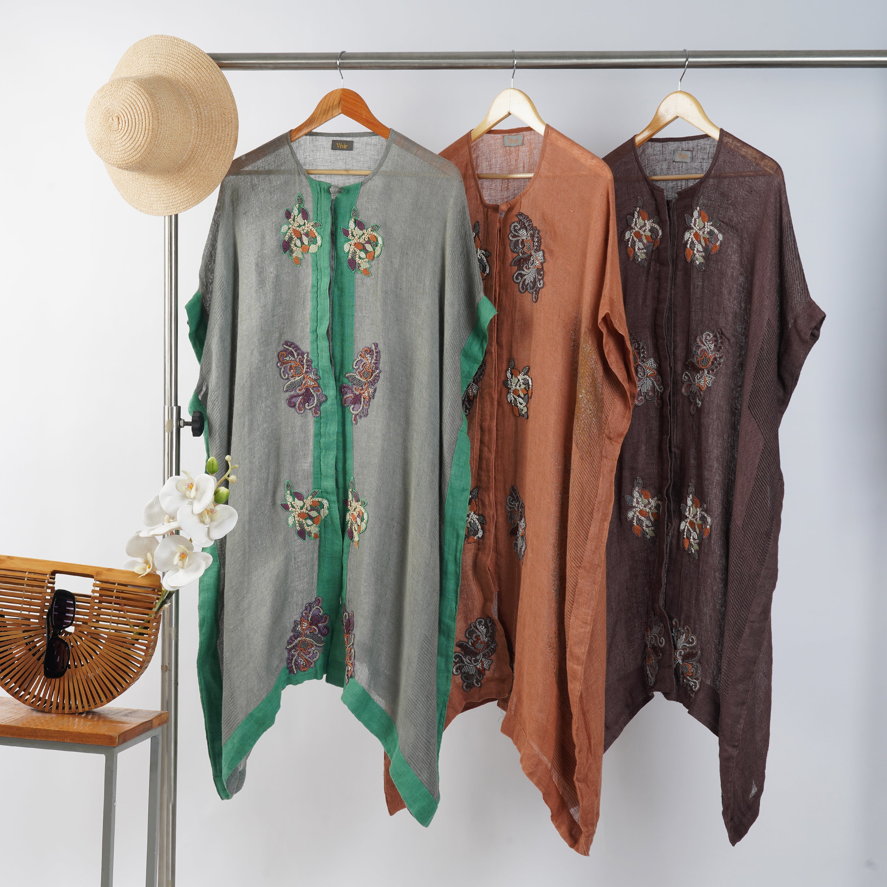 Mughal Motives Kaftan Button-Up Dress Set – Elegant & Timeless Linen Wear | VIVIR ( 3PC Set )