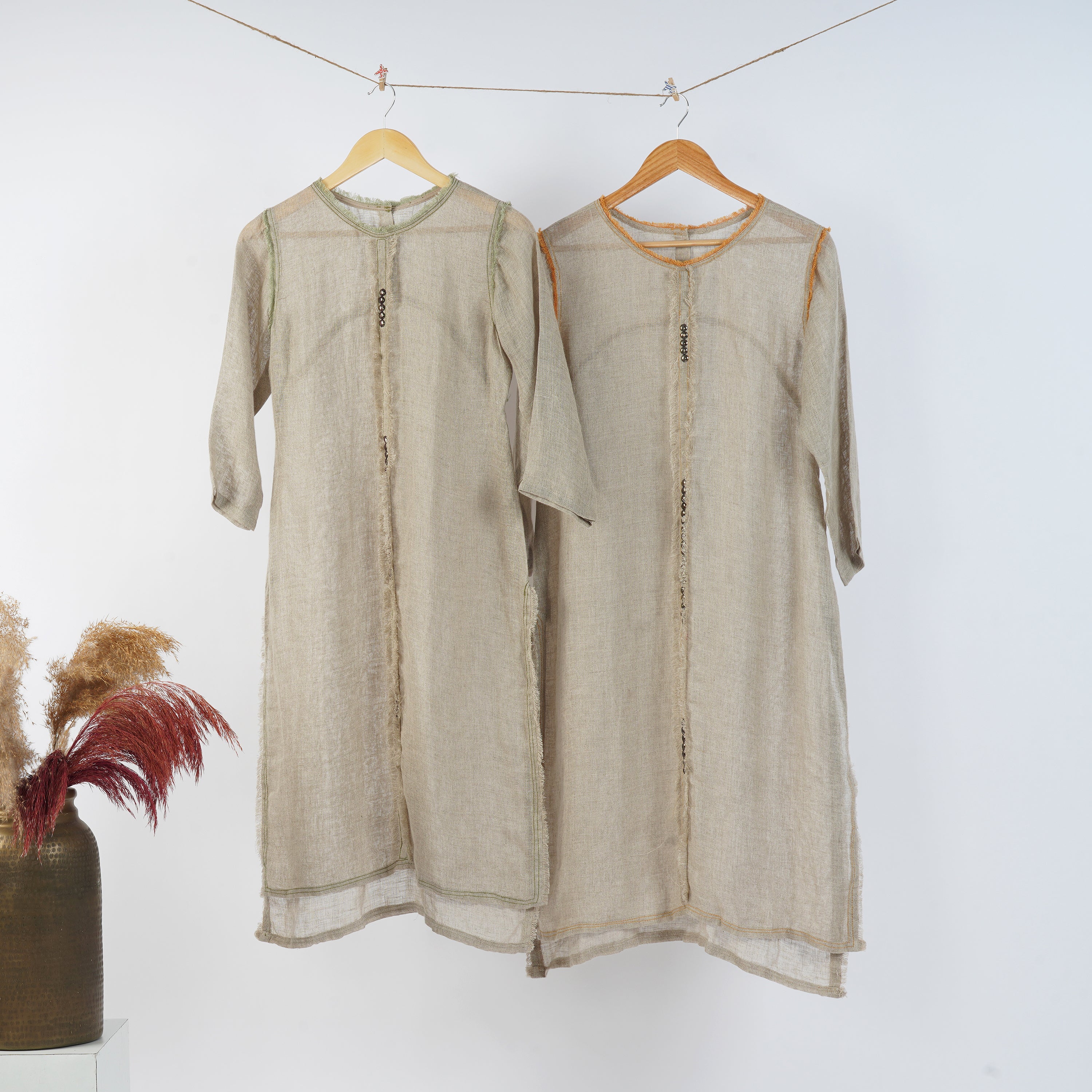 Metal Tunic with Fringes Detailing | Elegant Handcrafted Linen Fashion | VIVIR