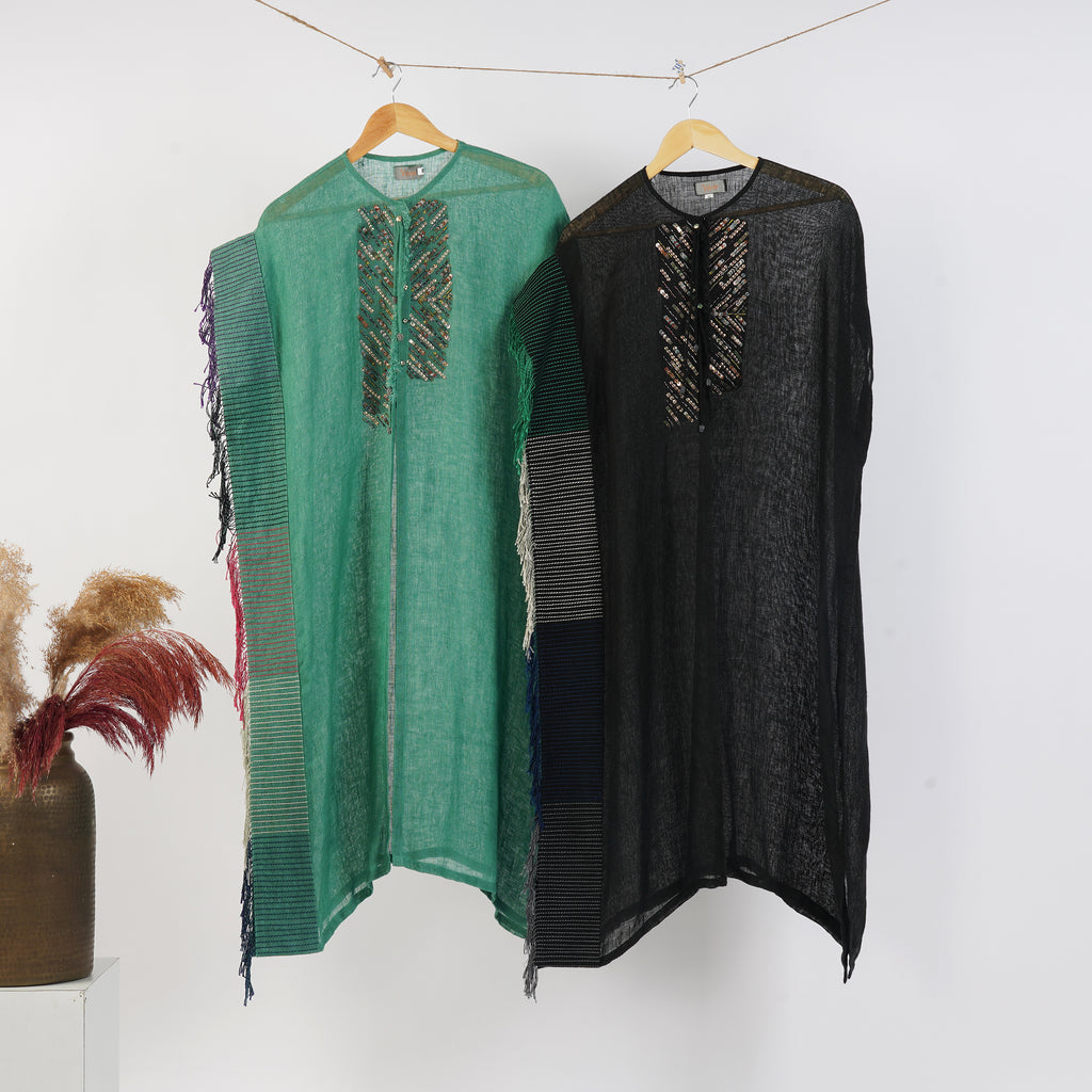 One Side Border Dress – Elegant Handcrafted Linen Fashion | VIVIR