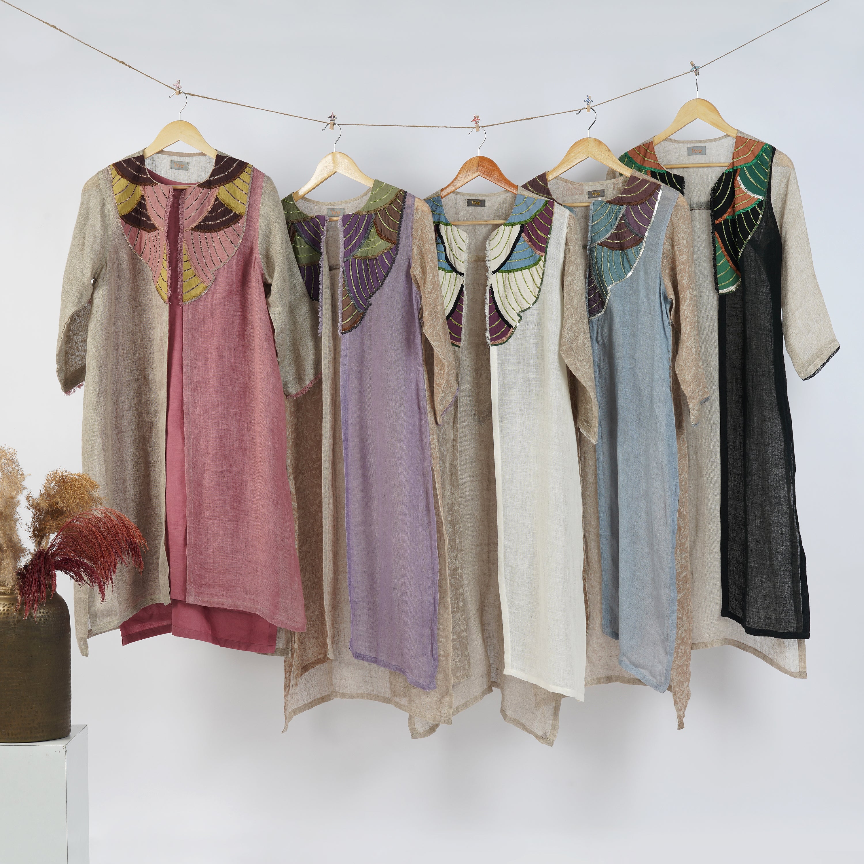 Natural Patch Jacket Dress – Elegant Handcrafted Linen Fashion | VIVIR