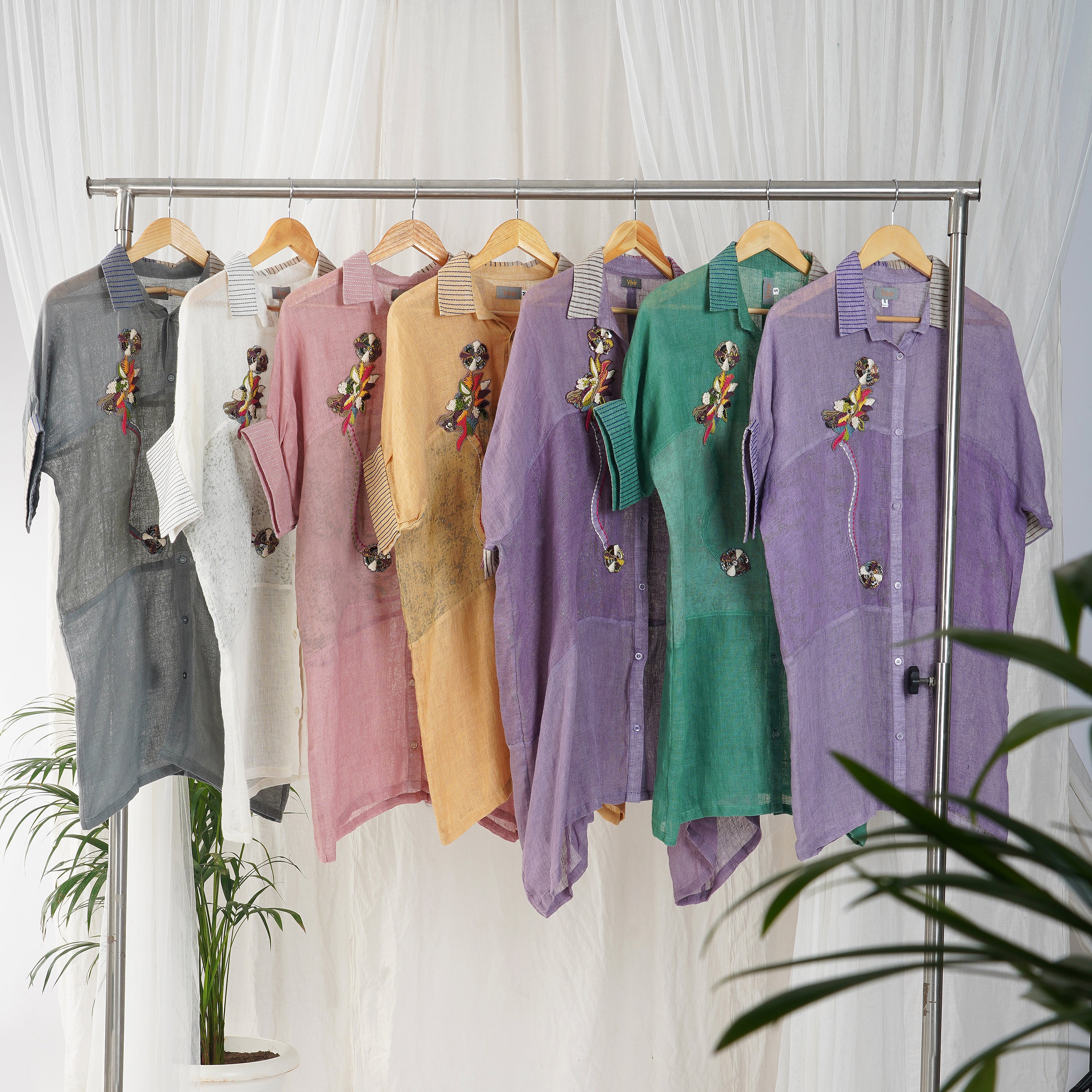 Different Collar Dress Co-ord Set – Embroidered Handcrafted Linen | VIVIR