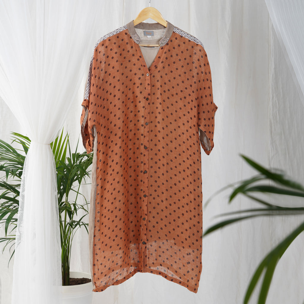 Polka Dot Tunic with Contrast Panels – Stylish Handcrafted Linen | VIVIR