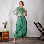 Dark Green Pearl-Embroidered Zardozi Cape with silk skirt full outfit