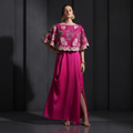 Fusia Pink Pearl-Embroidered Zardozi Cape