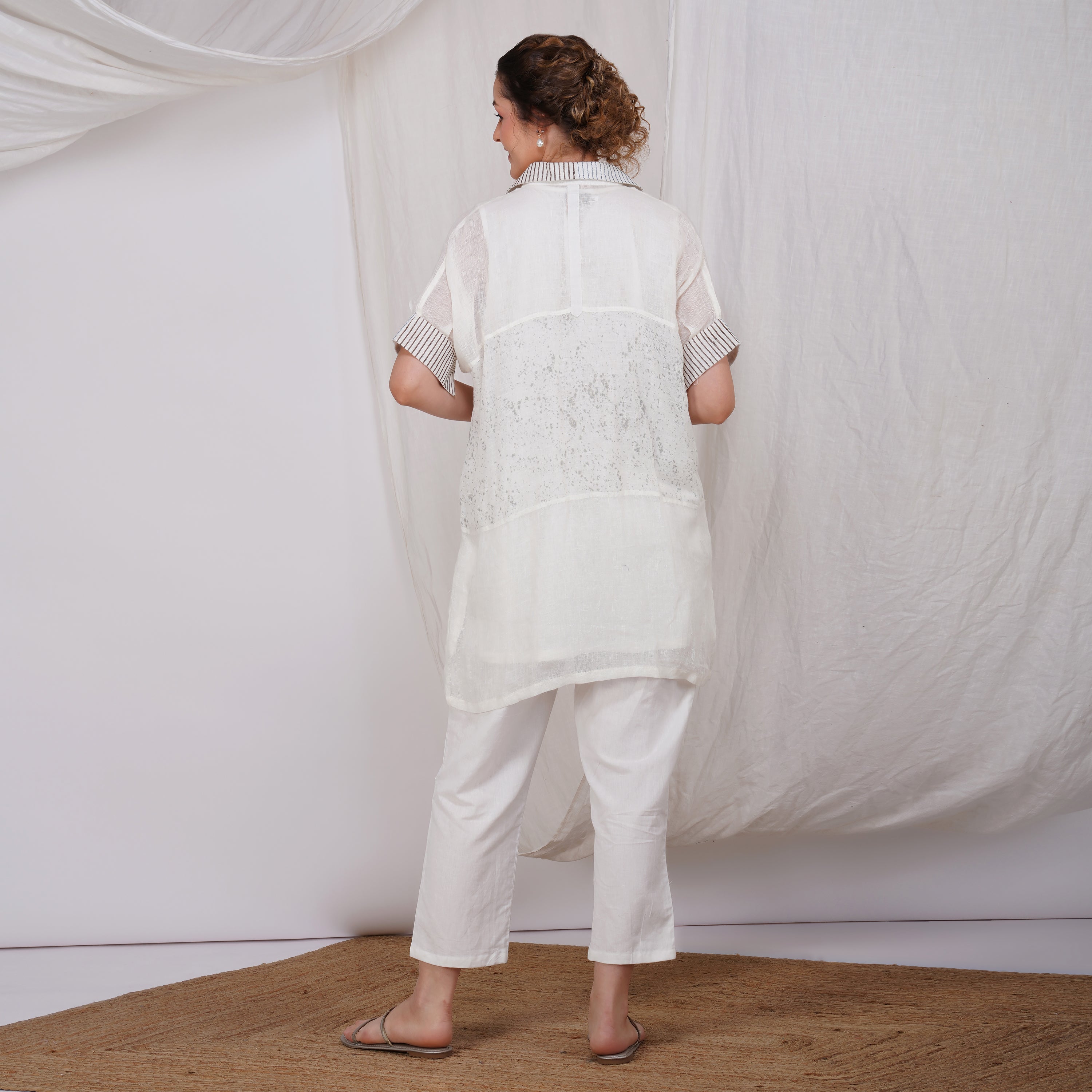 Different Collar Dress Coordset – Elegant Handcrafted Linen Dress | VIVIR