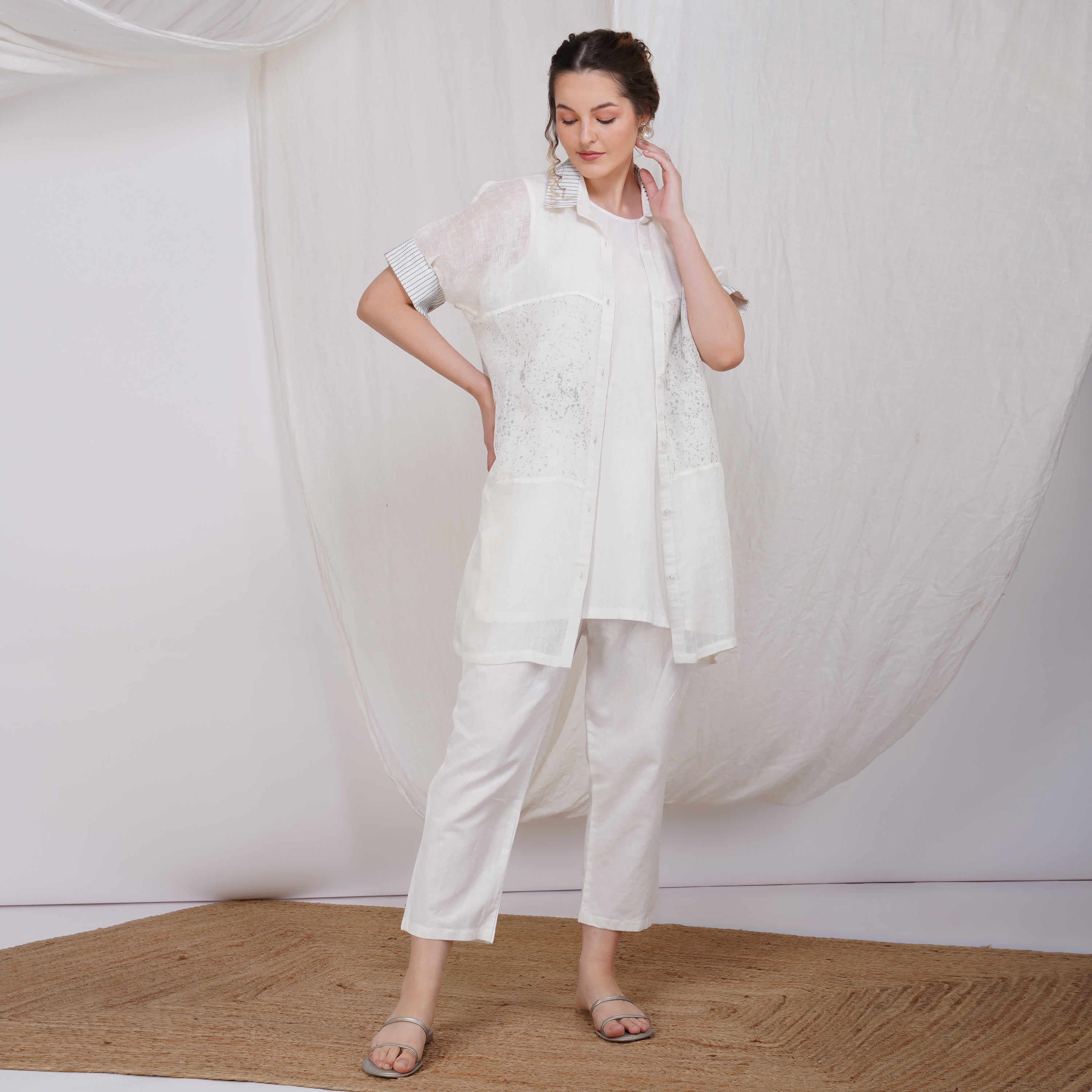 Different Collar Dress Coordset – Elegant Handcrafted Linen Dress | VIVIR