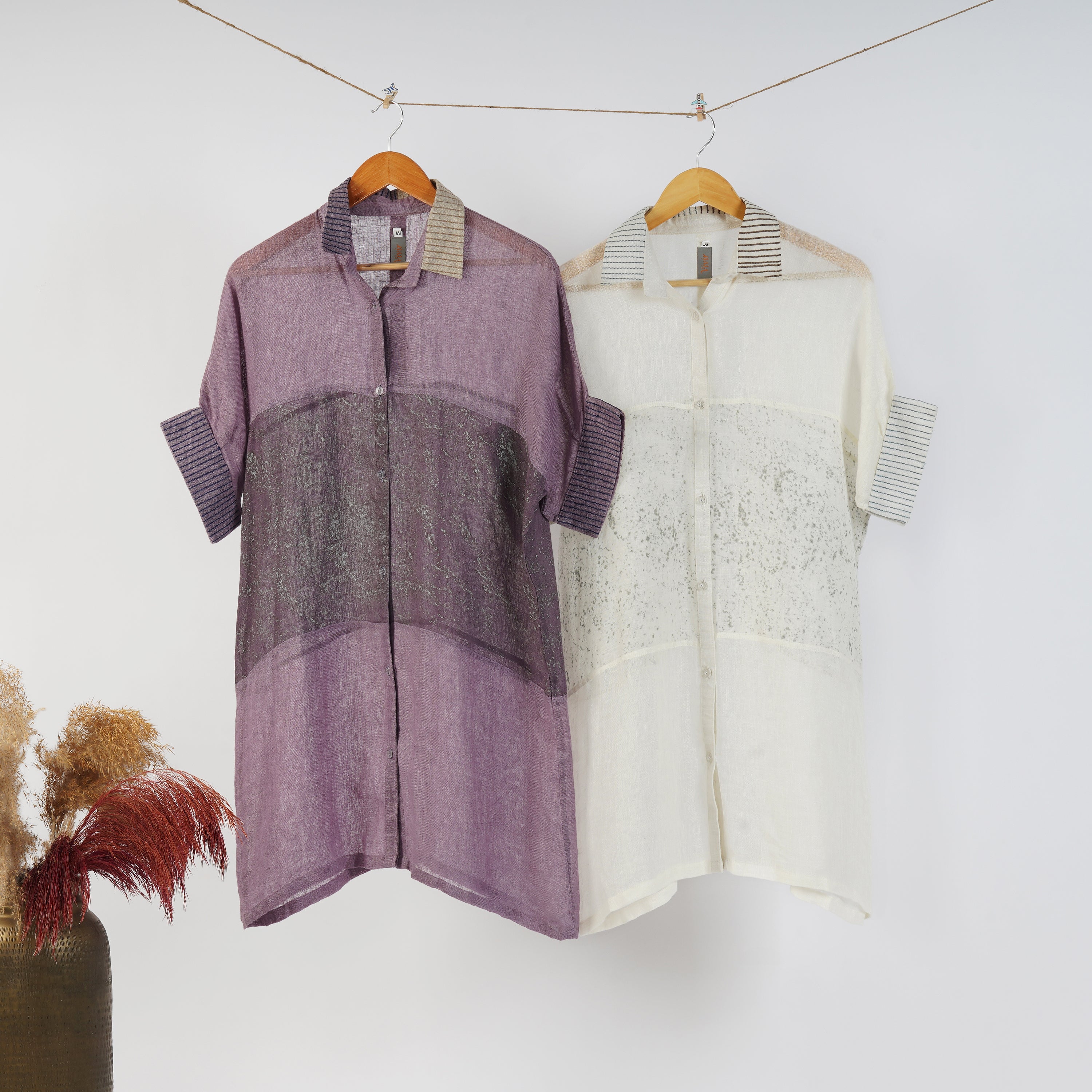 Different Collar Dress Coordset – Elegant Handcrafted Linen Dress | VIVIR