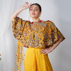 Close-up of Yellow Pearl-Embroidered Zardozi Cape embroidery